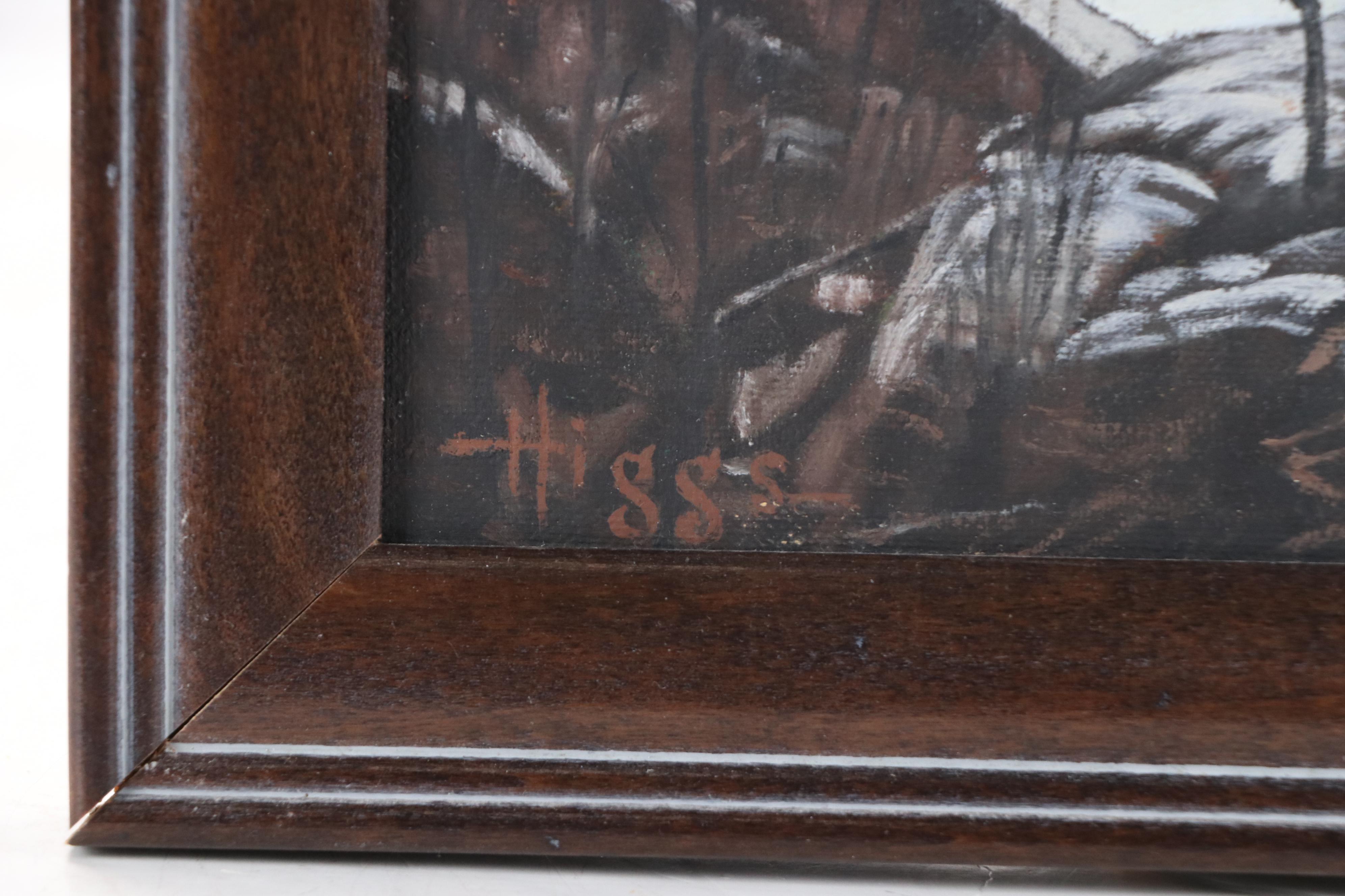 Higgs Mountain River Landscape in Winter Oil Painting, Late 20th Century