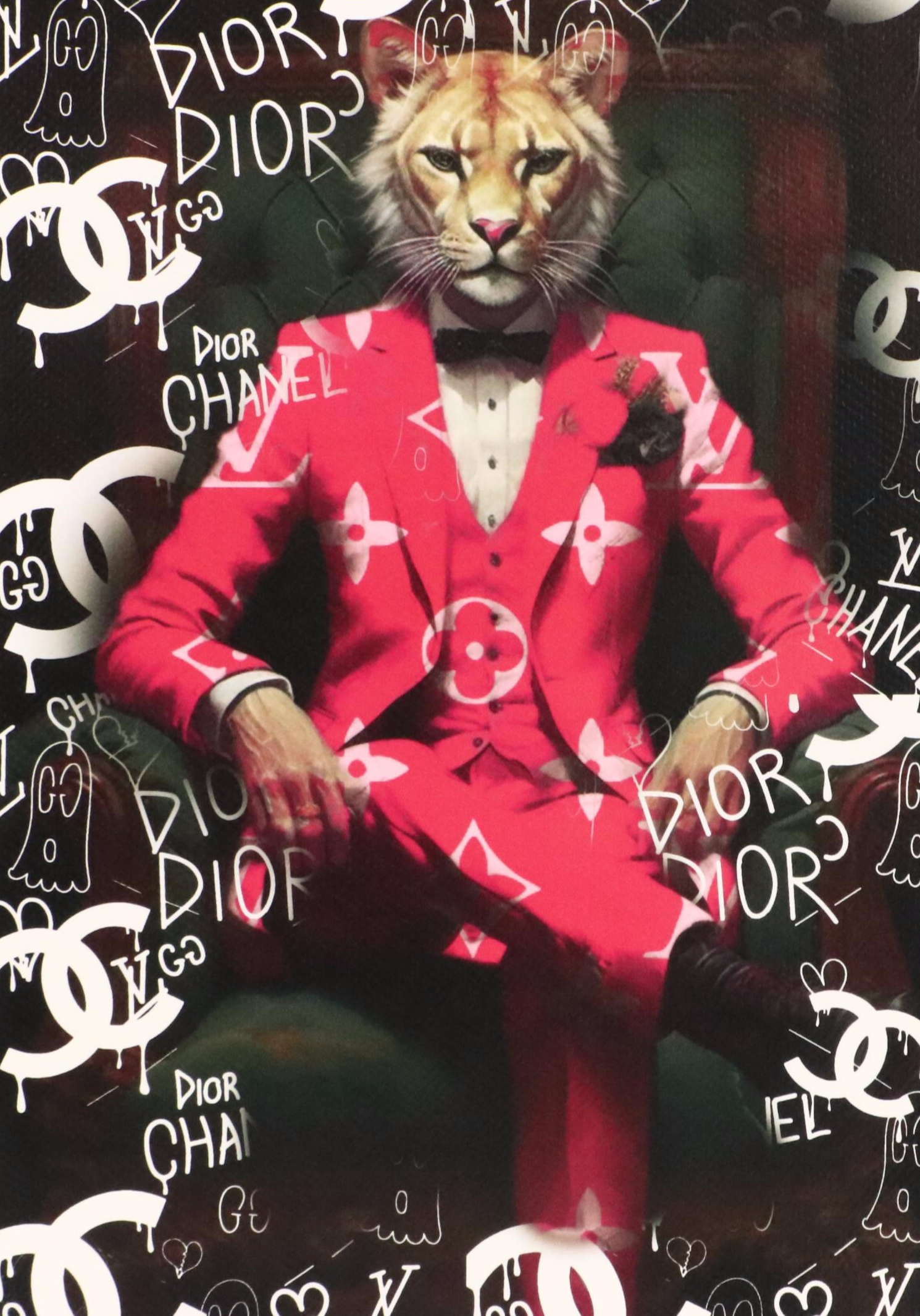 Death NYC Pop Art Graphic Print Featuring Anthropomorphic High Fashion Cat, 2024