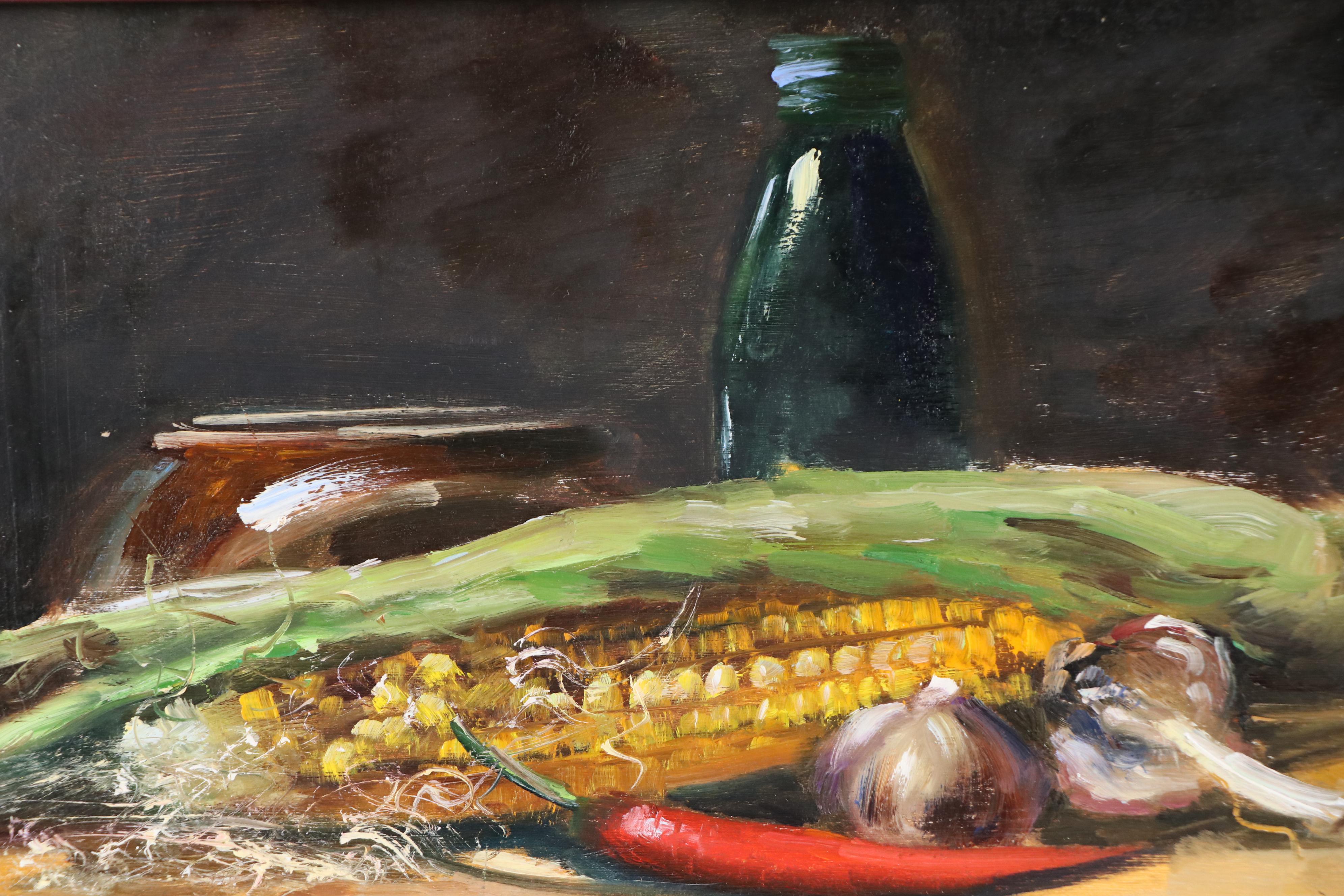 Natalia Demenko Still Life Oil Painting of Corn and Aromatics, 21st Century