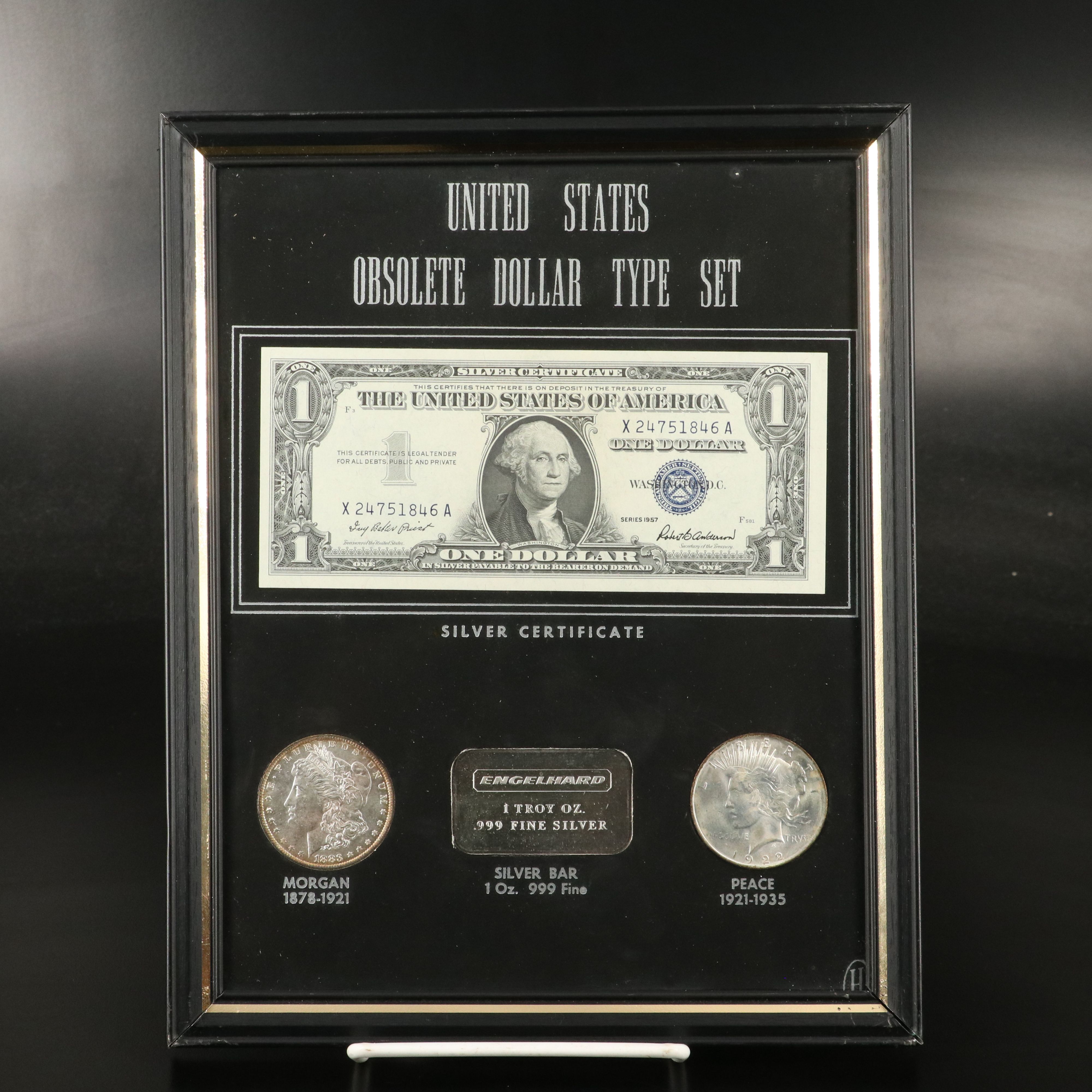 "United States Obsolete Dollar Type Set" Framed Group of Silver Dollars and More