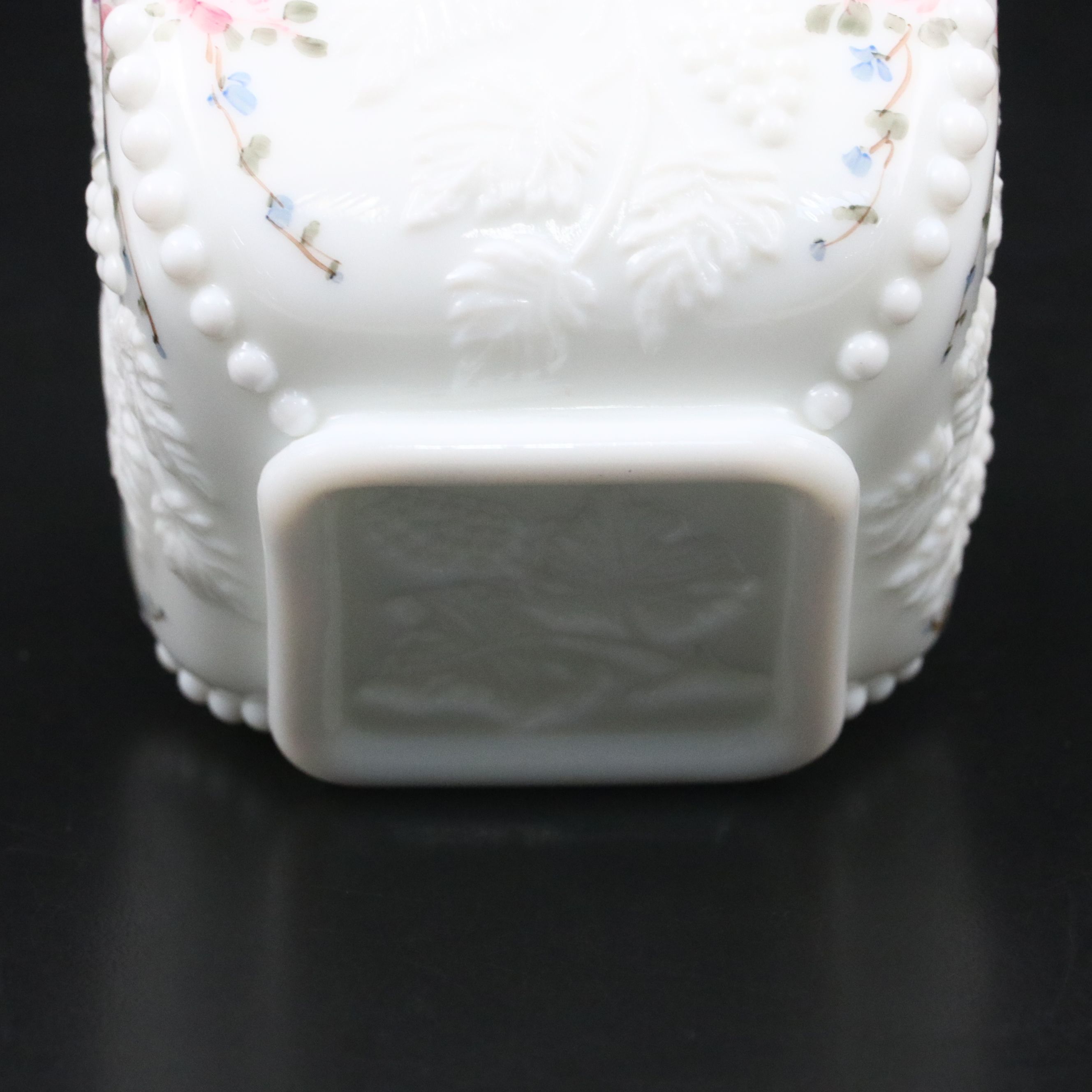 Westmoreland Painted Milk Glass "Paneled Grape" Beaded Puff Box