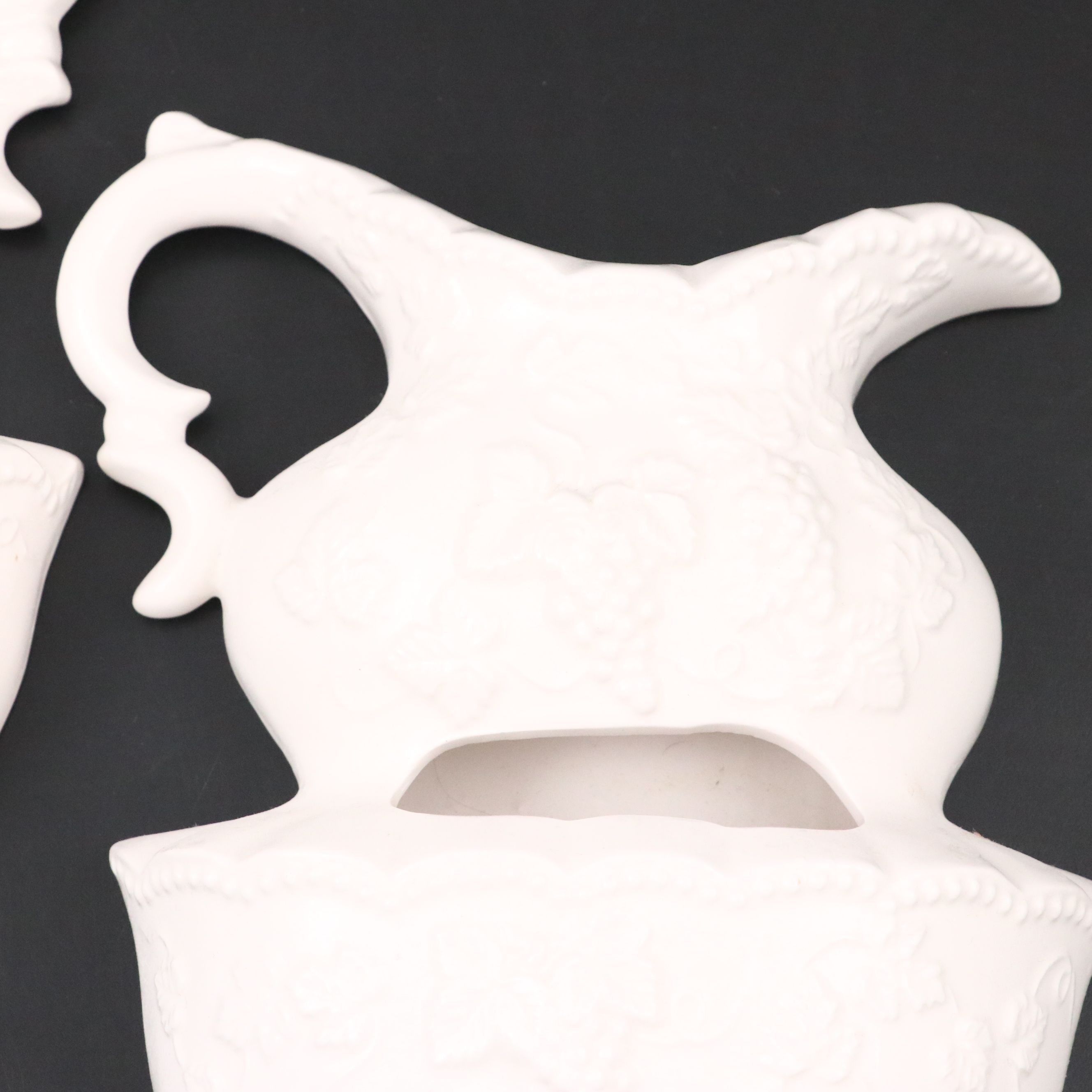 Decorama White Ceramic Pitcher and Basin Figural Wall Pockets, Mid-20th Century
