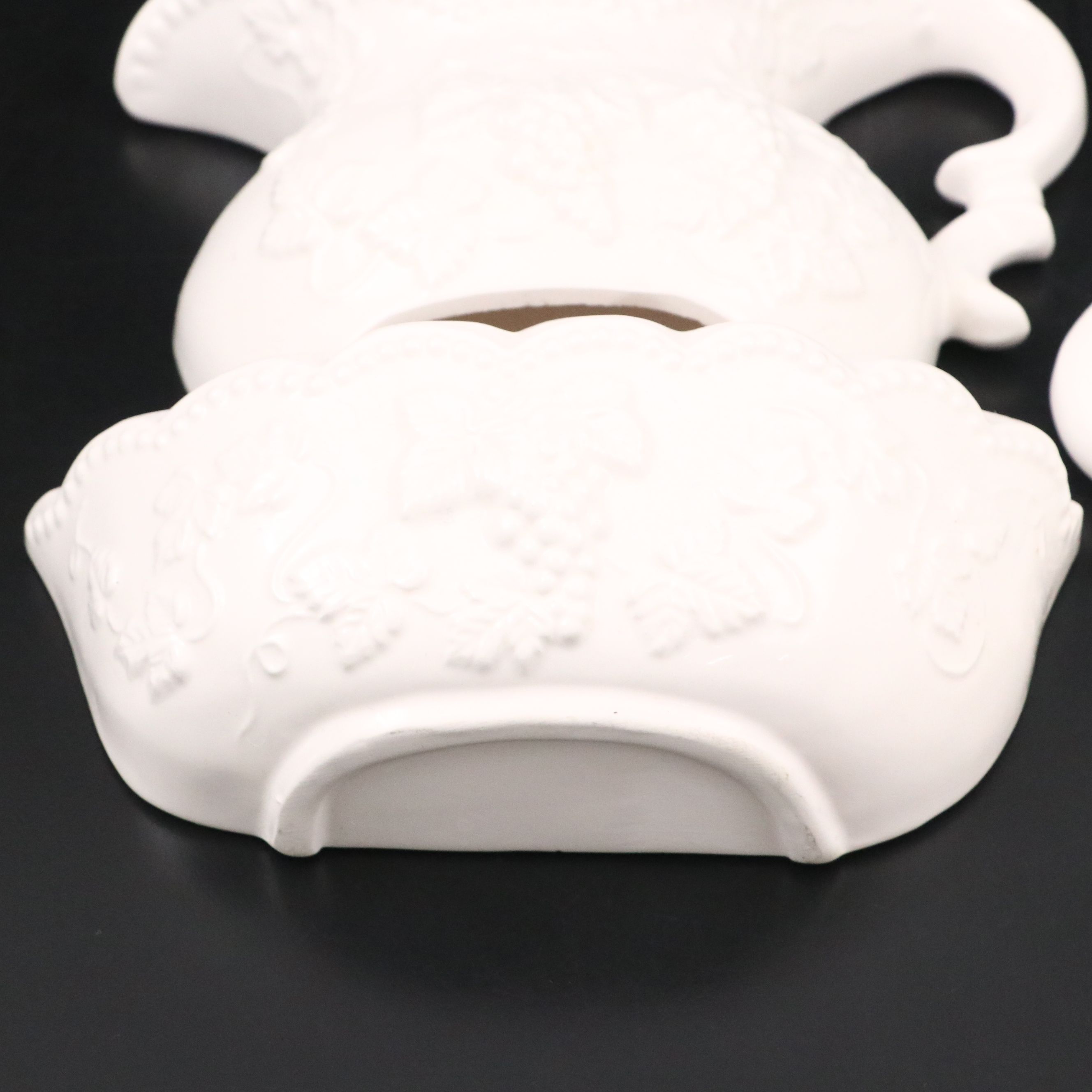 Decorama White Ceramic Pitcher and Basin Figural Wall Pockets, Mid-20th Century