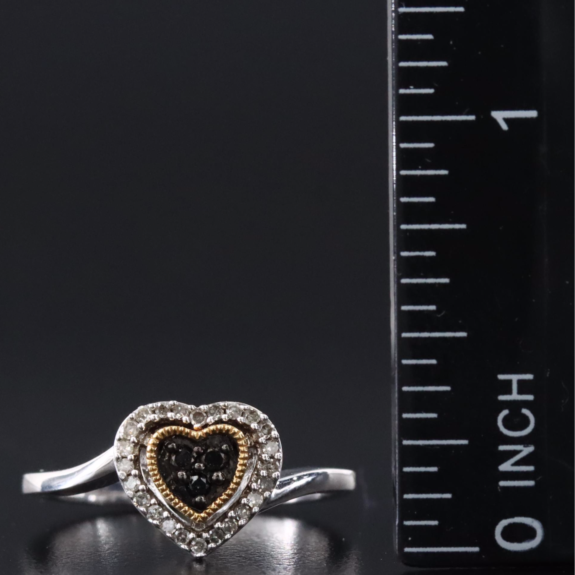 Sterling Diamond Heart Ring with Fancy Black Diamond Accent