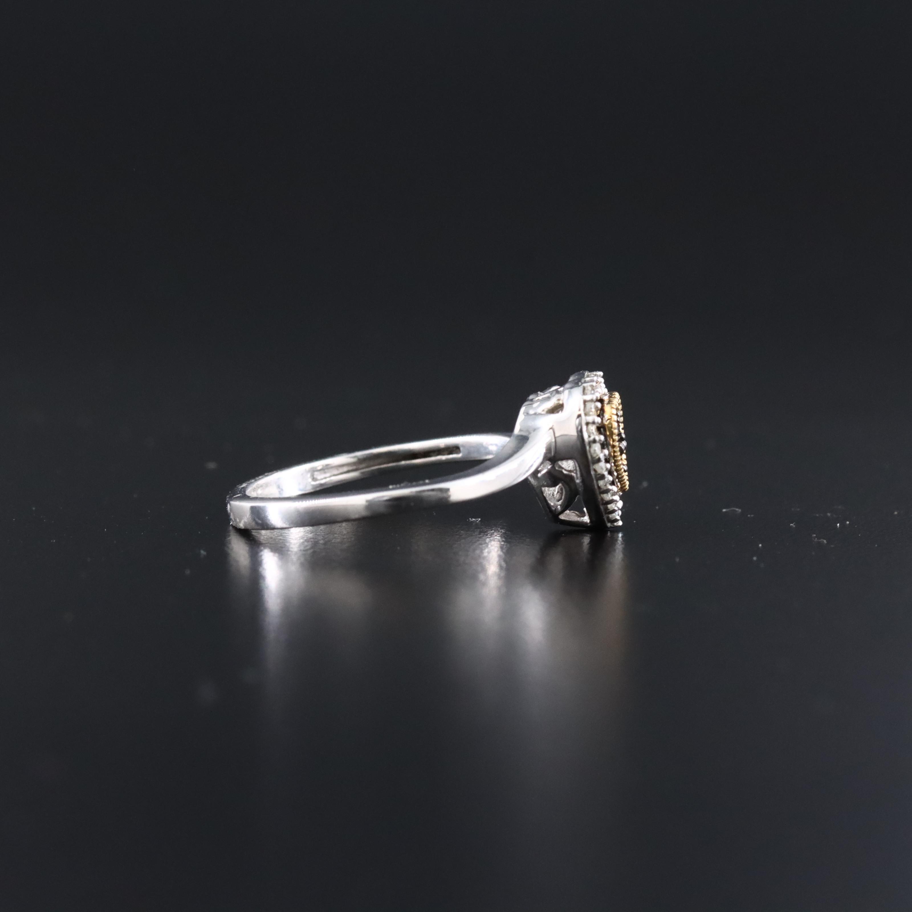 Sterling Diamond Heart Ring with Fancy Black Diamond Accent