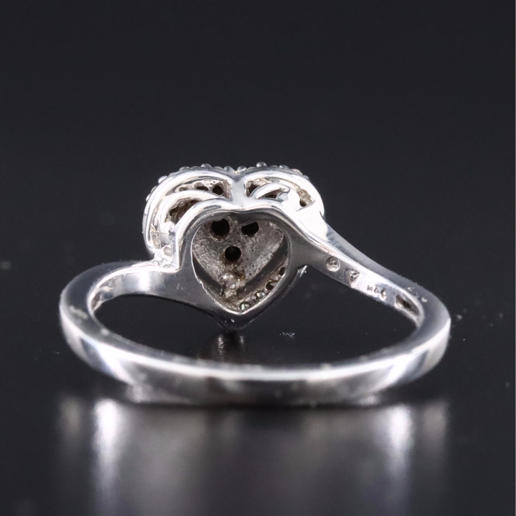 Sterling Diamond Heart Ring with Fancy Black Diamond Accent
