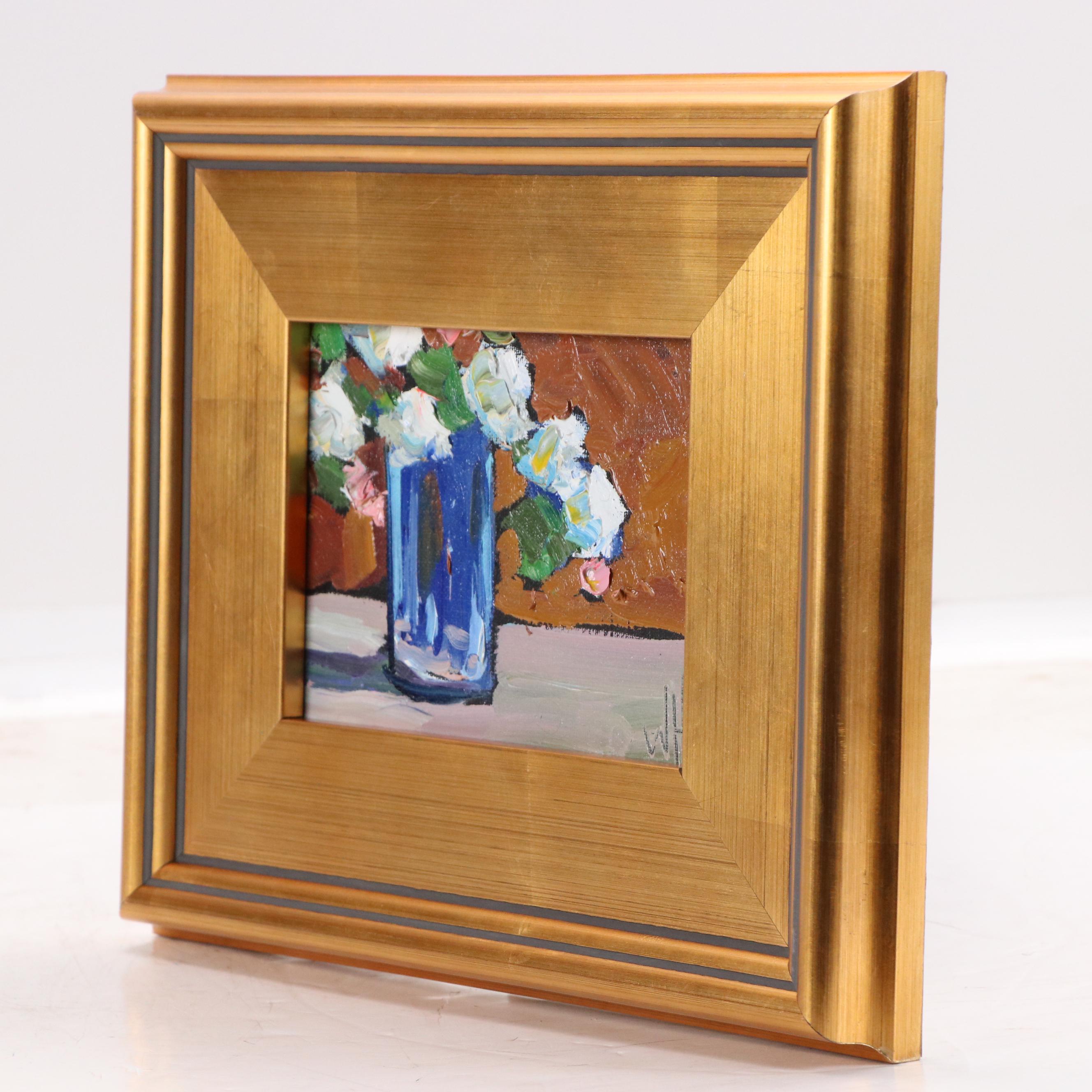 William Hawkins Still Life Oil Painting of White Flowers