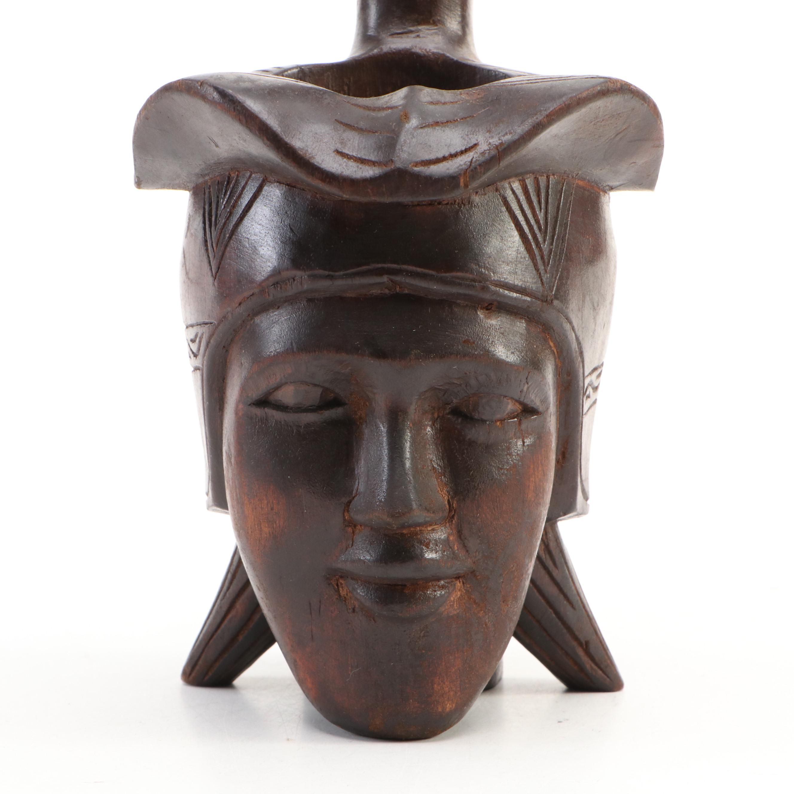 Hand-Carved Wood Figural Water Dipper