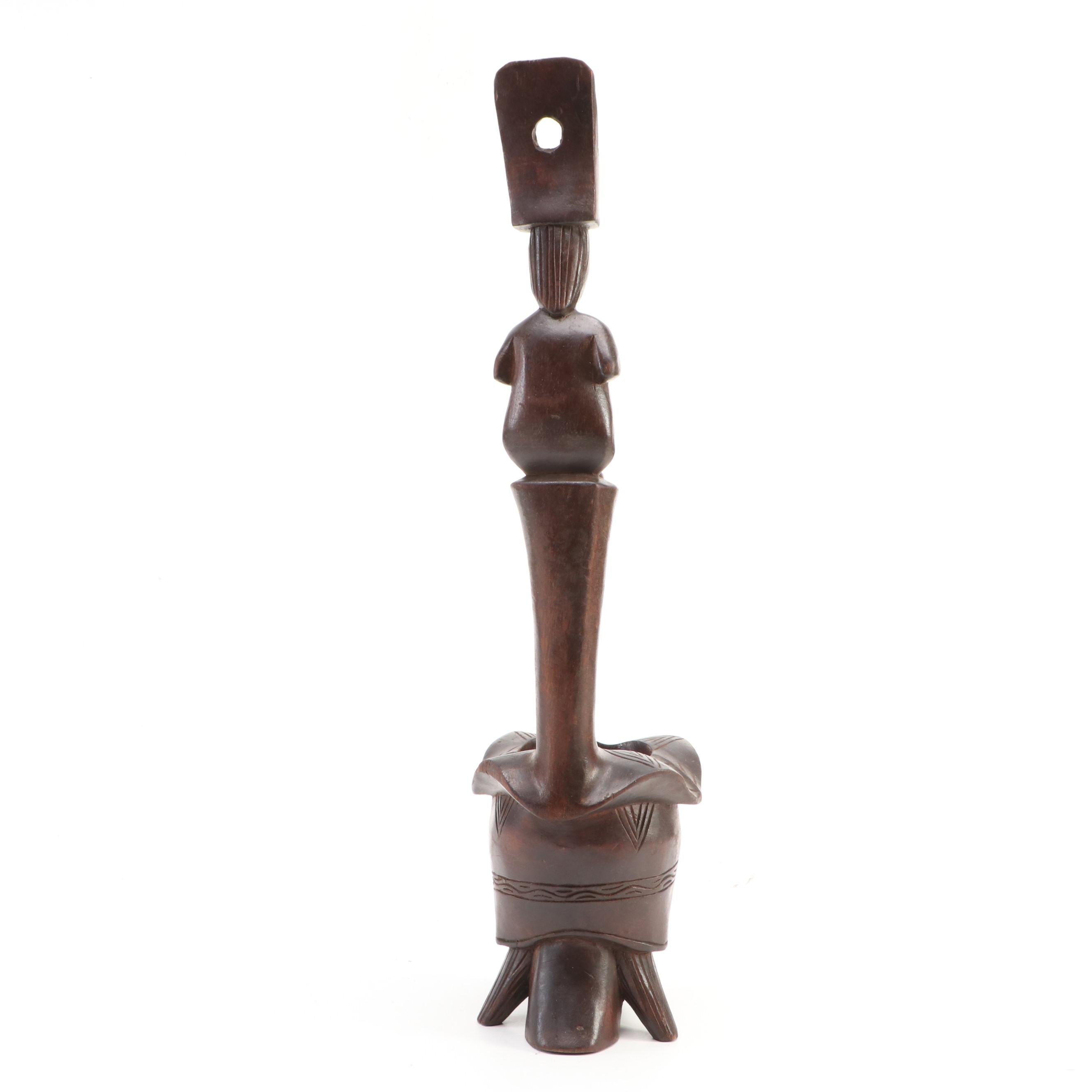 Hand-Carved Wood Figural Water Dipper