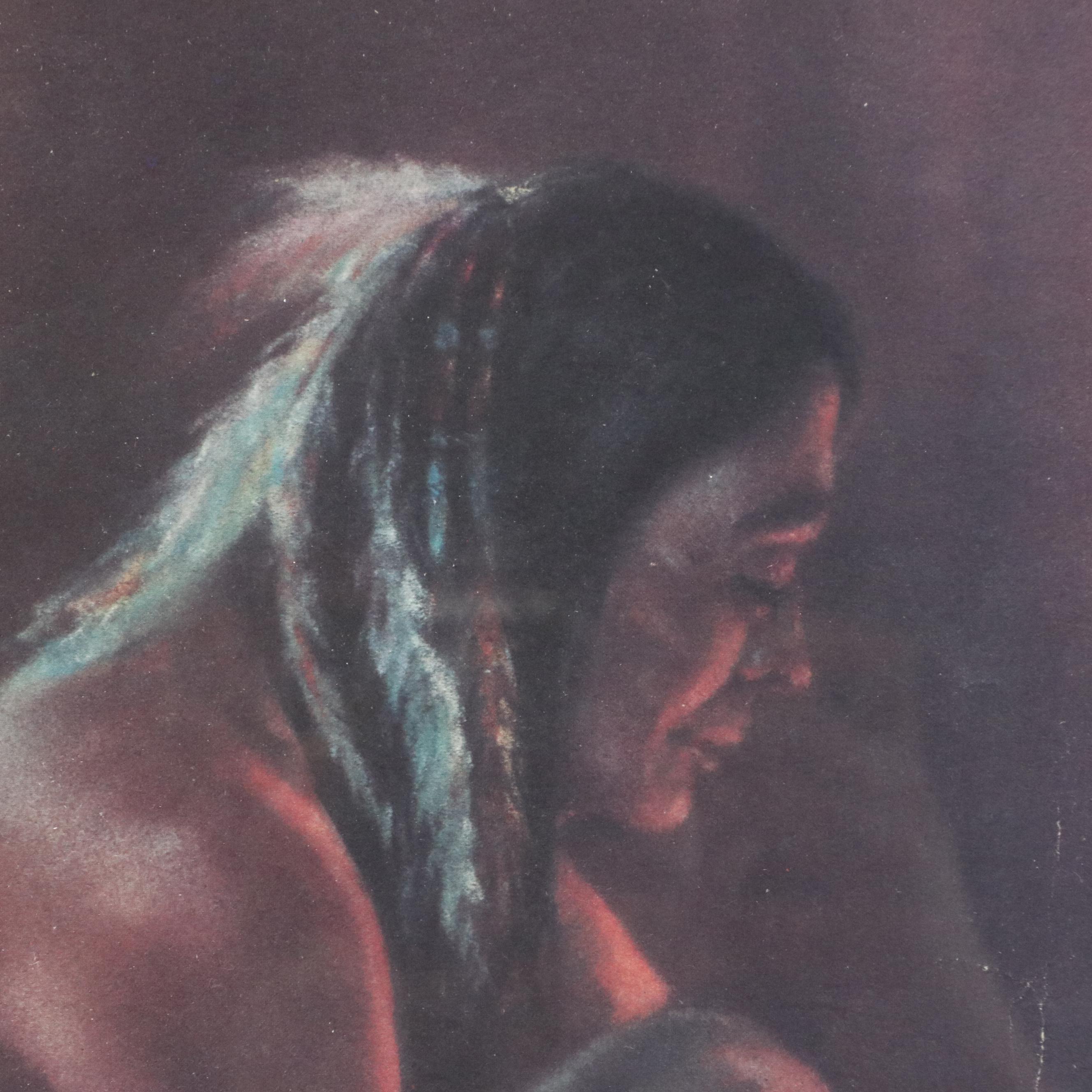 Clarence Thorpe Offset Lithograph of Indigenous Person Holding Corn, Circa 1970