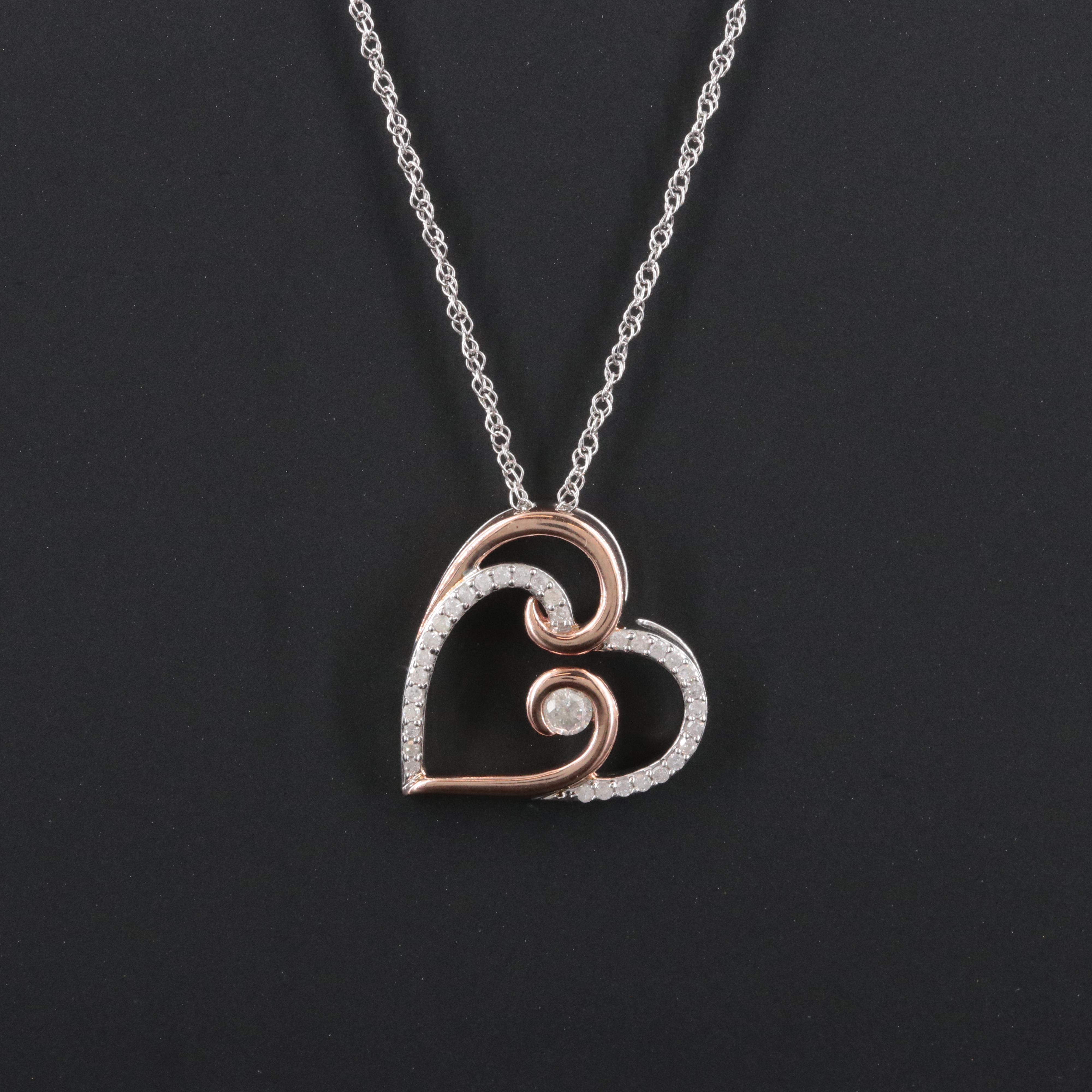 Sterling Diamond Heart Pendant Necklace