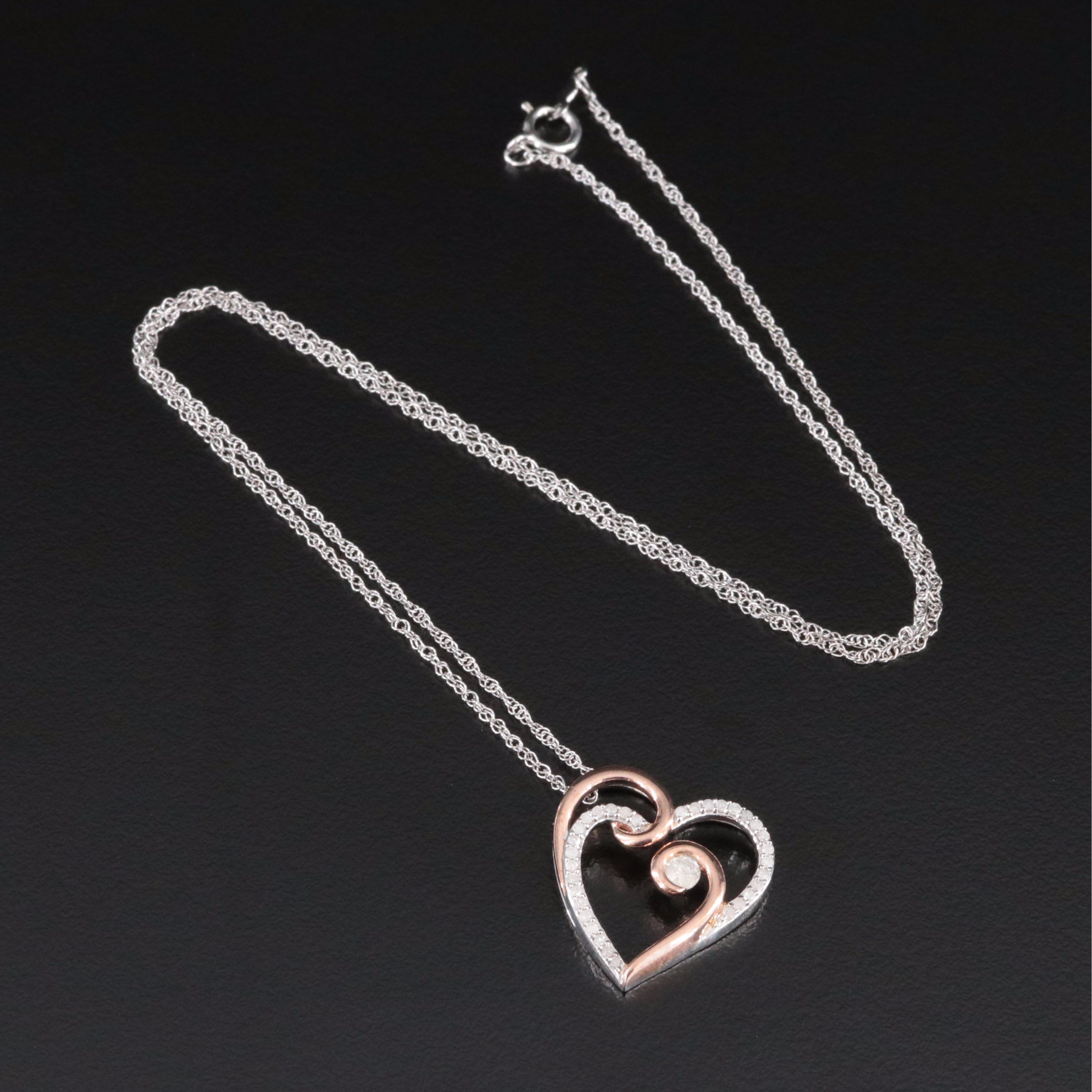 Sterling Diamond Heart Pendant Necklace