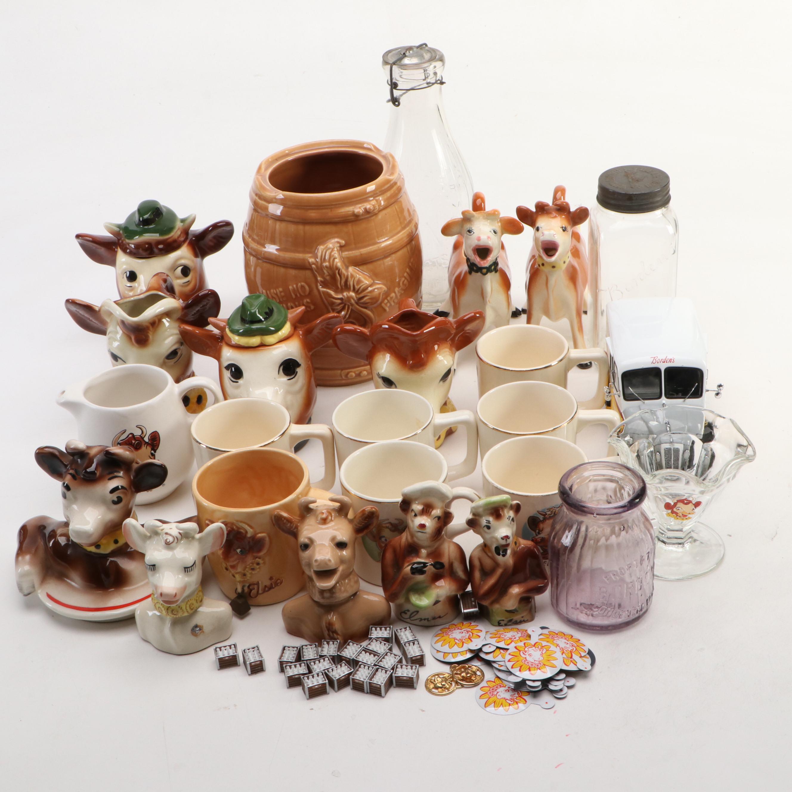 Borden "Elsie the Cow" Ceramic Cookie Jar with Mugs and More Collectibles