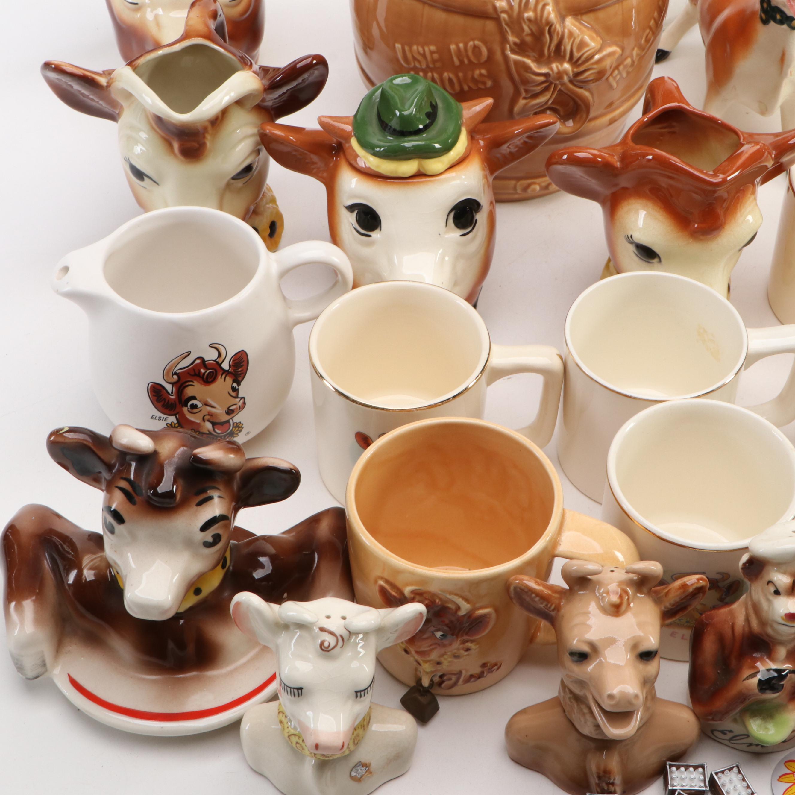 Borden "Elsie the Cow" Ceramic Cookie Jar with Mugs and More Collectibles