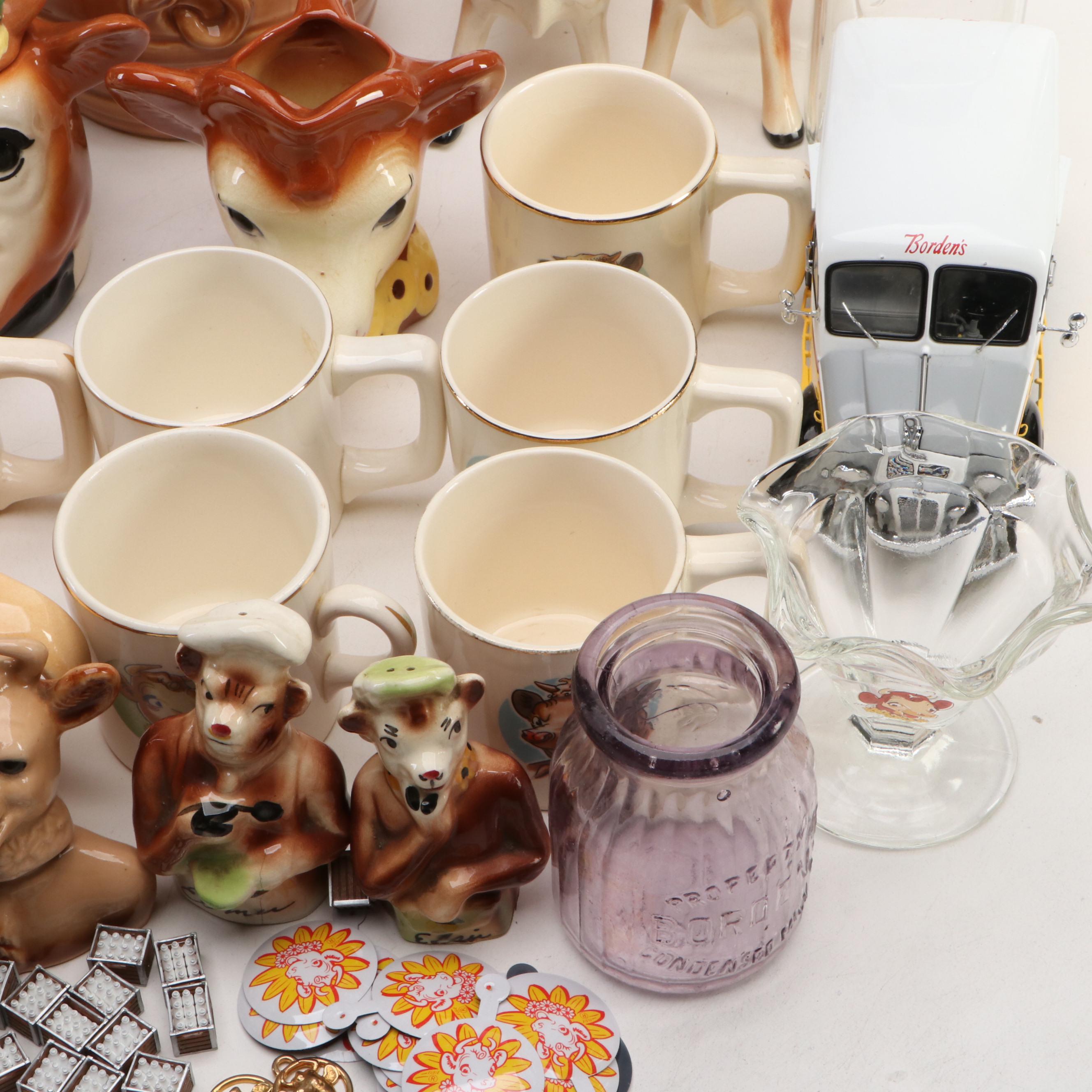 Borden "Elsie the Cow" Ceramic Cookie Jar with Mugs and More Collectibles