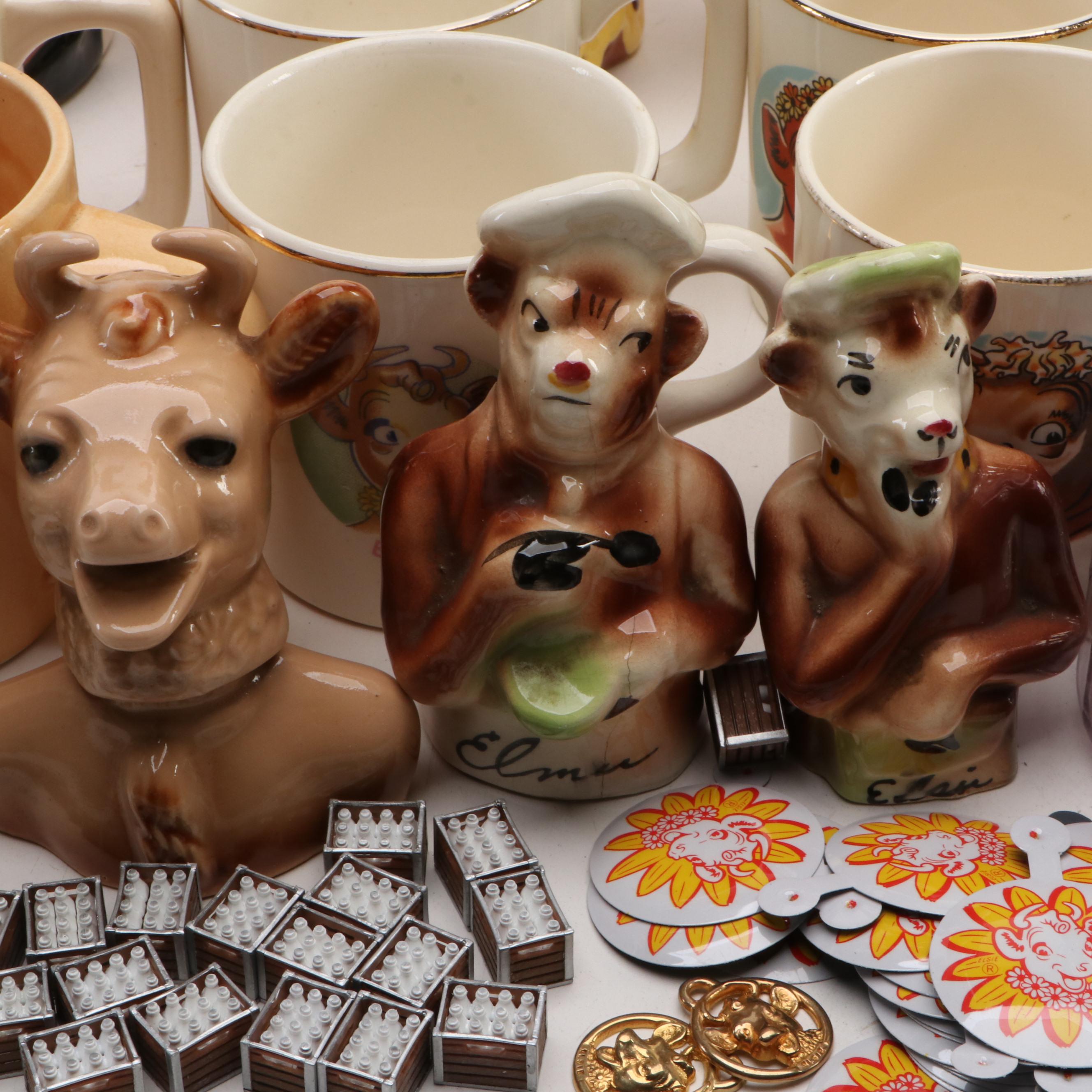 Borden "Elsie the Cow" Ceramic Cookie Jar with Mugs and More Collectibles