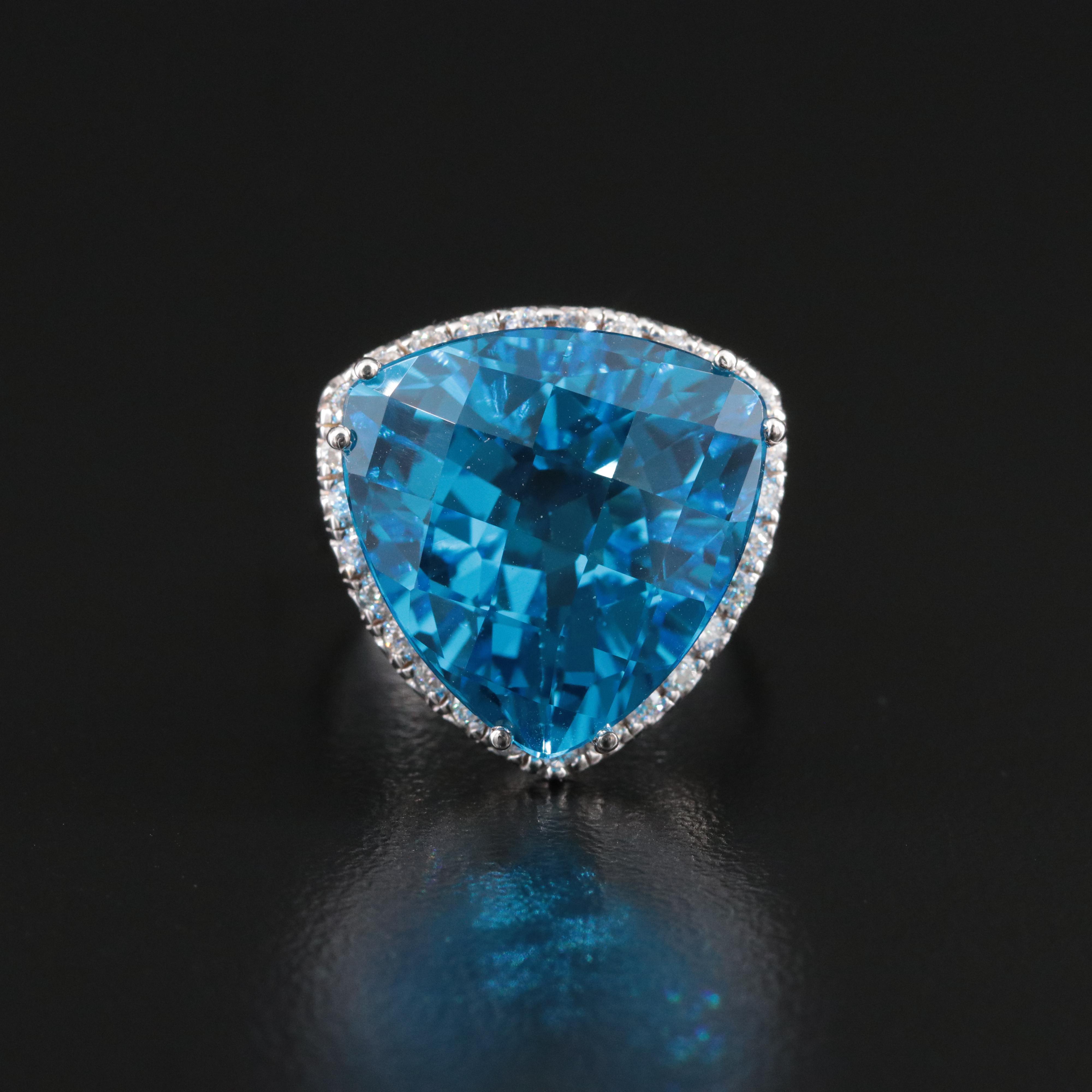 14K 16.60 CT Swiss Blue Topaz and Diamond Ring