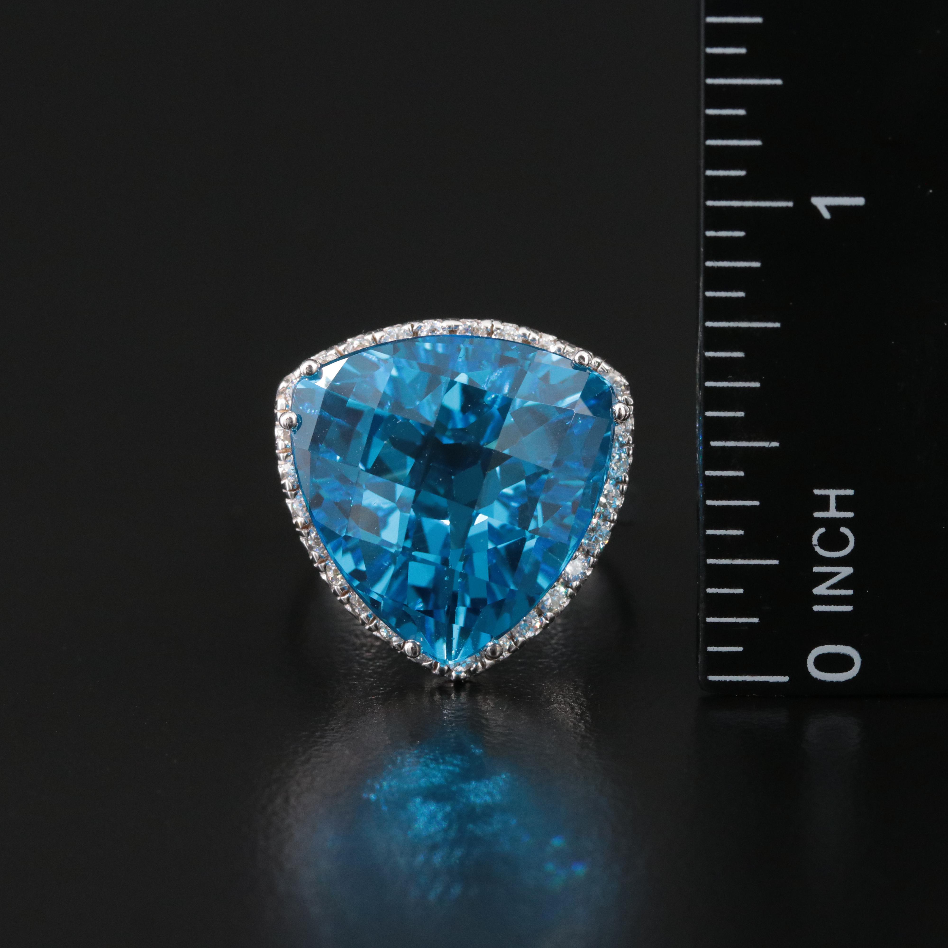 14K 16.60 CT Swiss Blue Topaz and Diamond Ring
