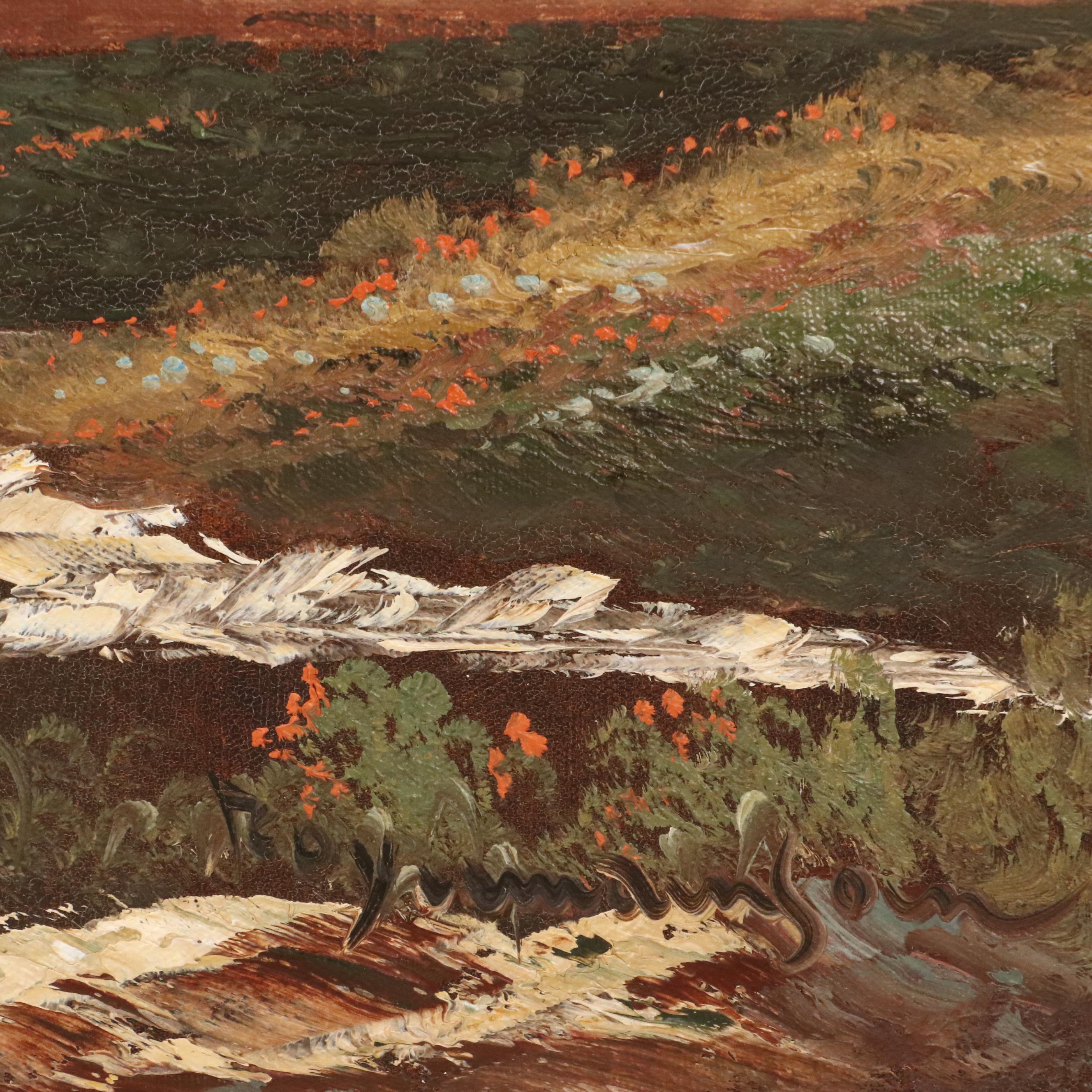 Oil Painting of Mountainous Lake Landscape, Mid to Late 20th Century