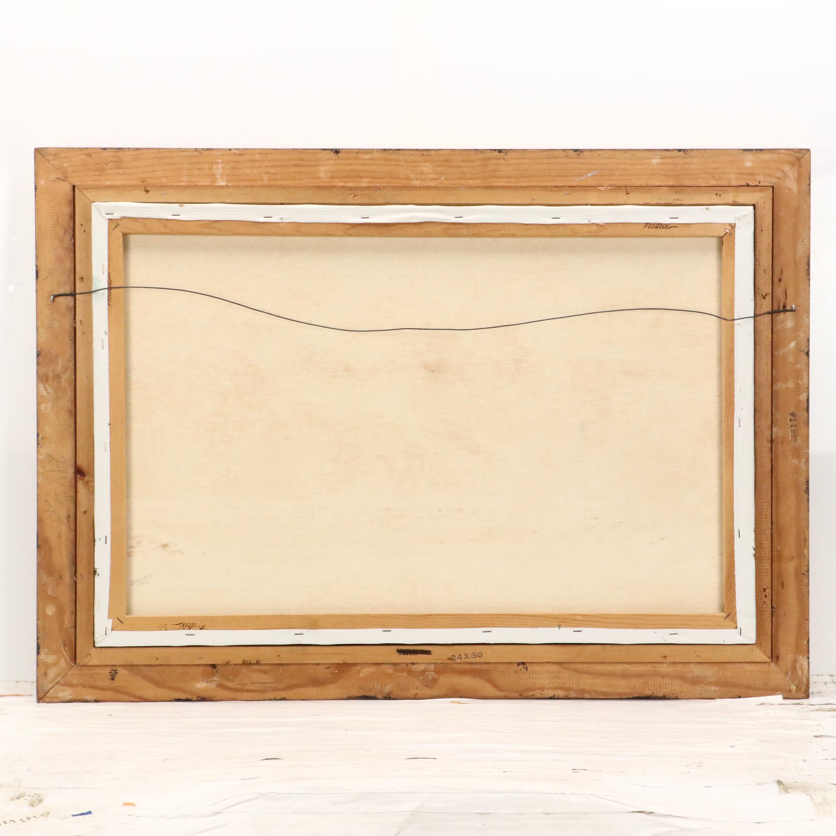 Oil Painting of Mountainous Lake Landscape, Mid to Late 20th Century