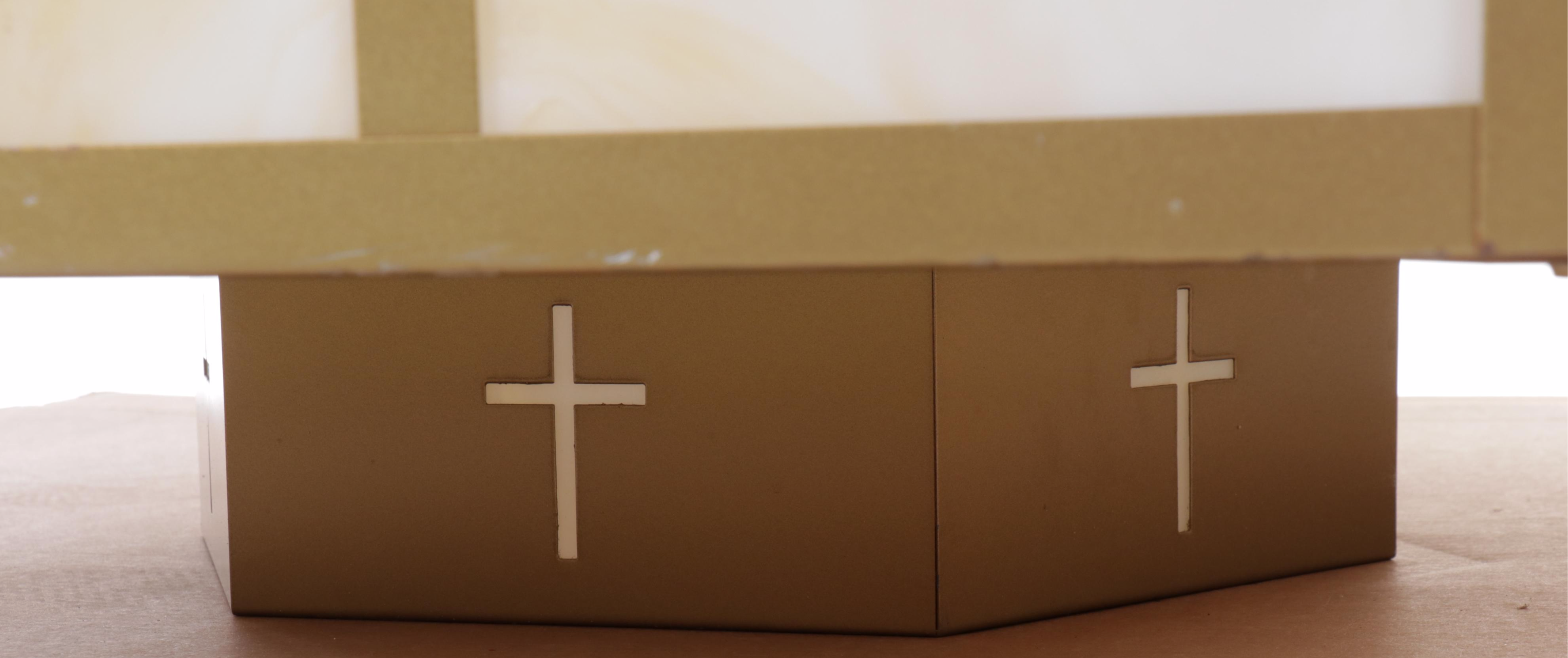 Large Gothic Revival Style Church Chandelier with Slag Glass Panels, Vintage