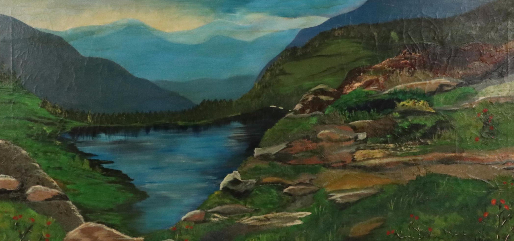 Self-Taught Artist Western American Lake Landscape, Circa 1940