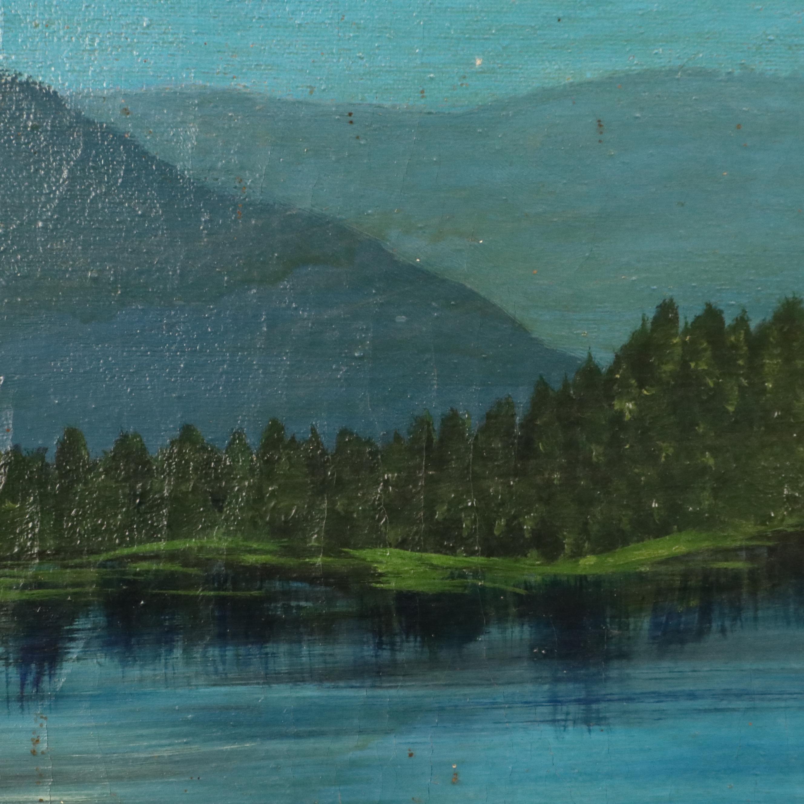 Self-Taught Artist Western American Lake Landscape, Circa 1940