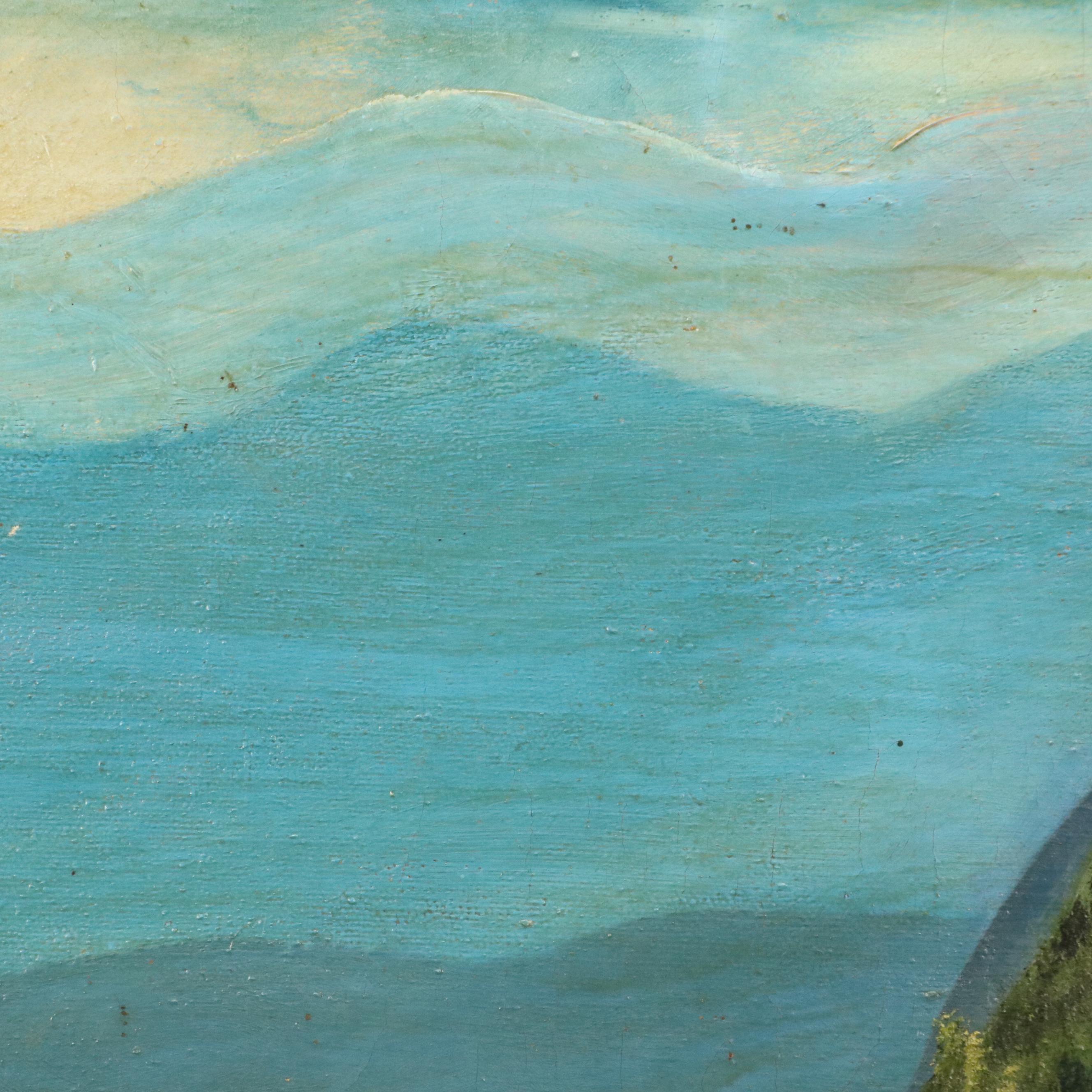 Self-Taught Artist Western American Lake Landscape, Circa 1940