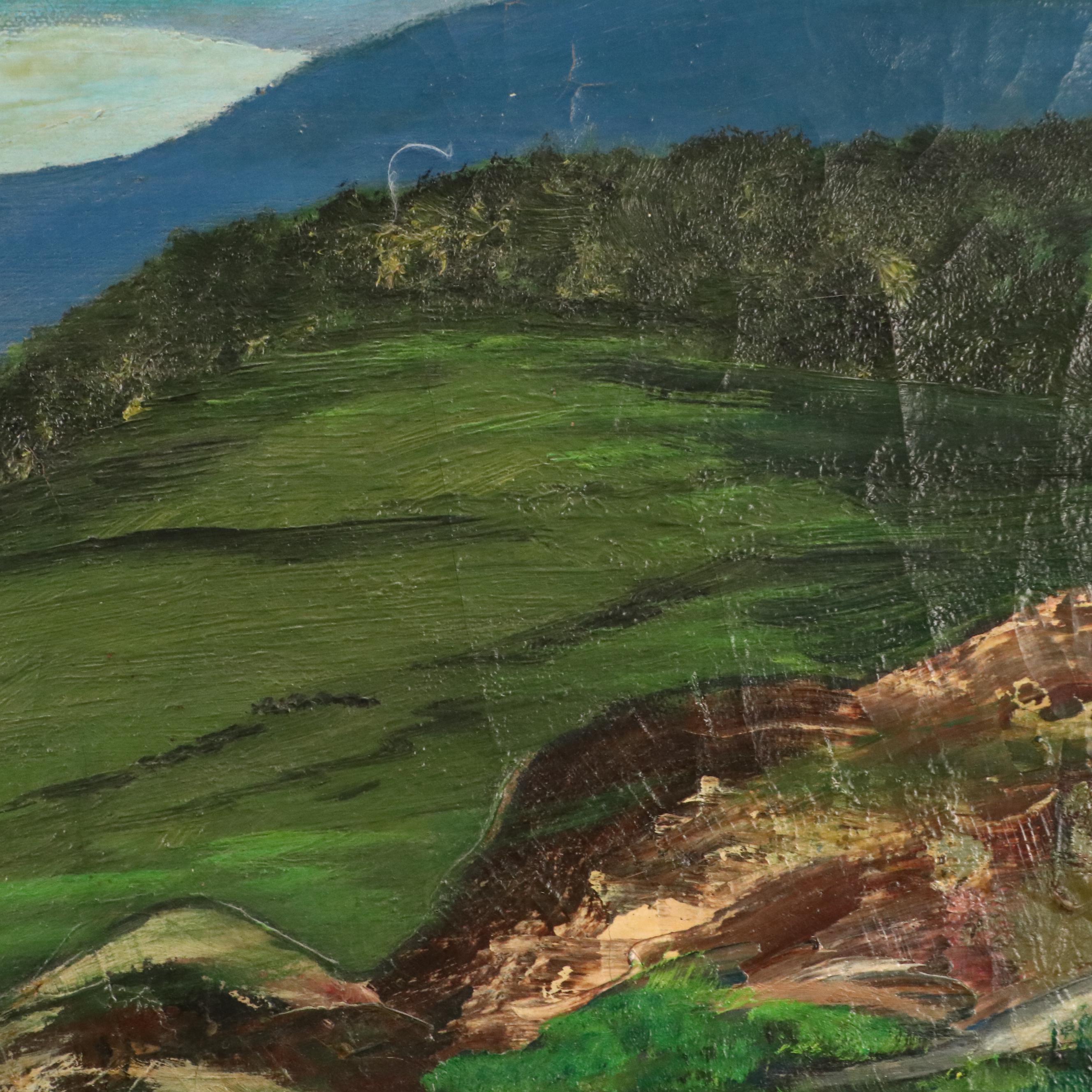 Self-Taught Artist Western American Lake Landscape, Circa 1940