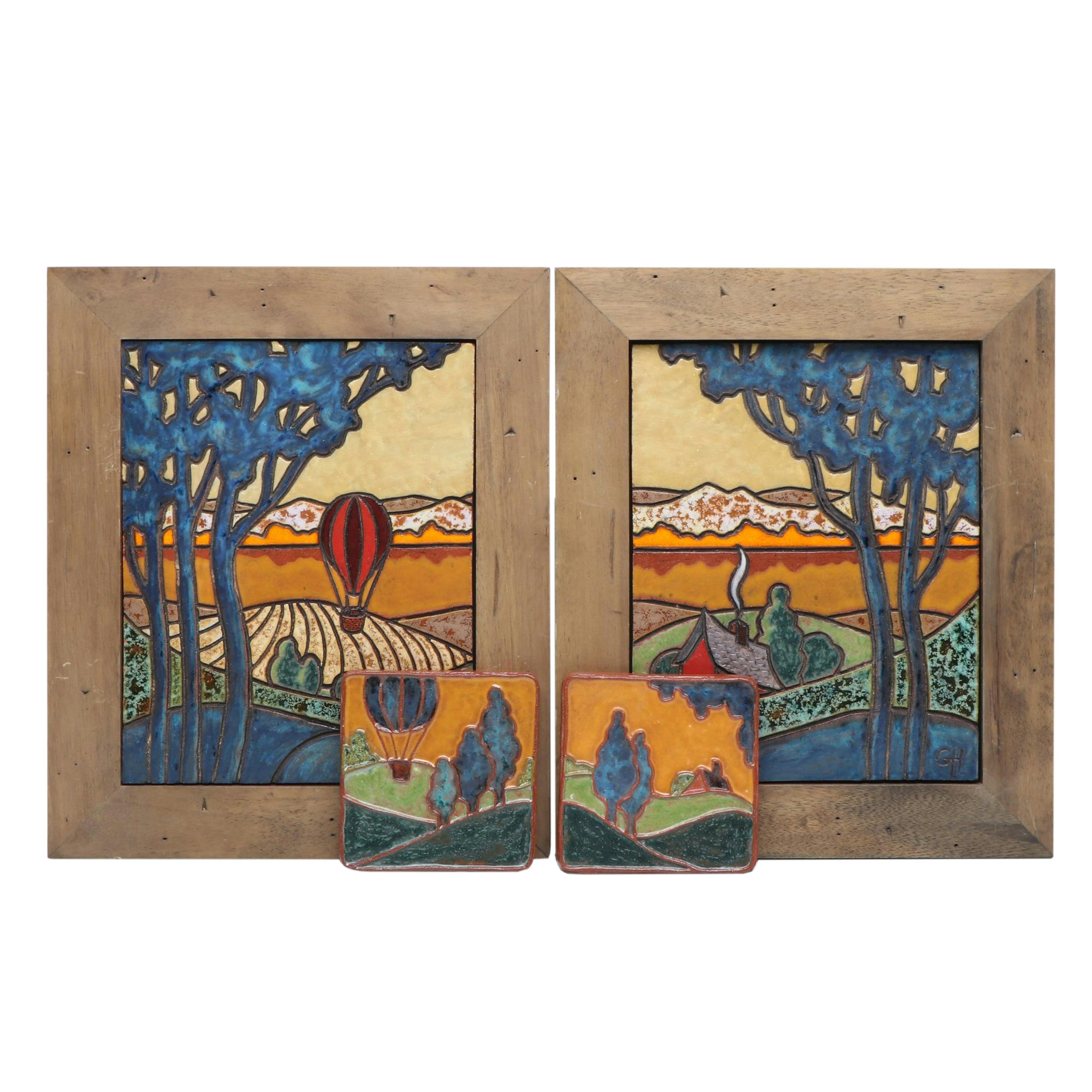 Greg Hicho Ceramic Landscape Wall Hangings with Cuenca Style Tiles