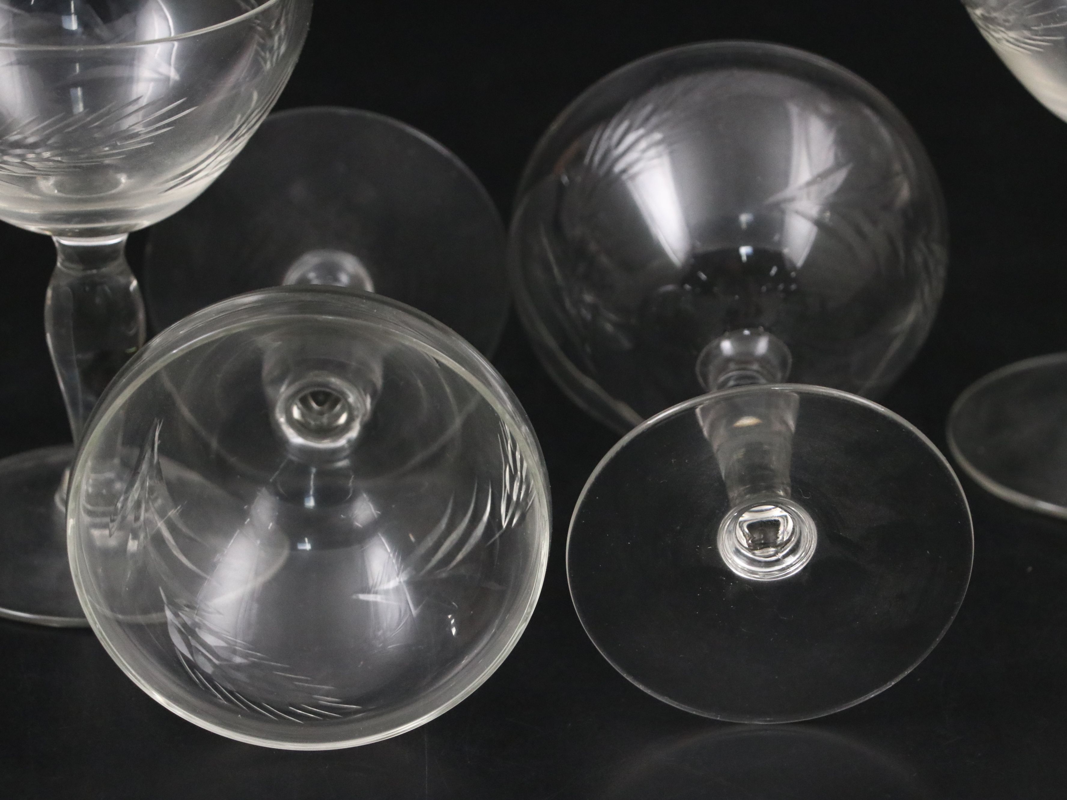 Floral and Wheat Stalk Etched Clear Cordial Glasses