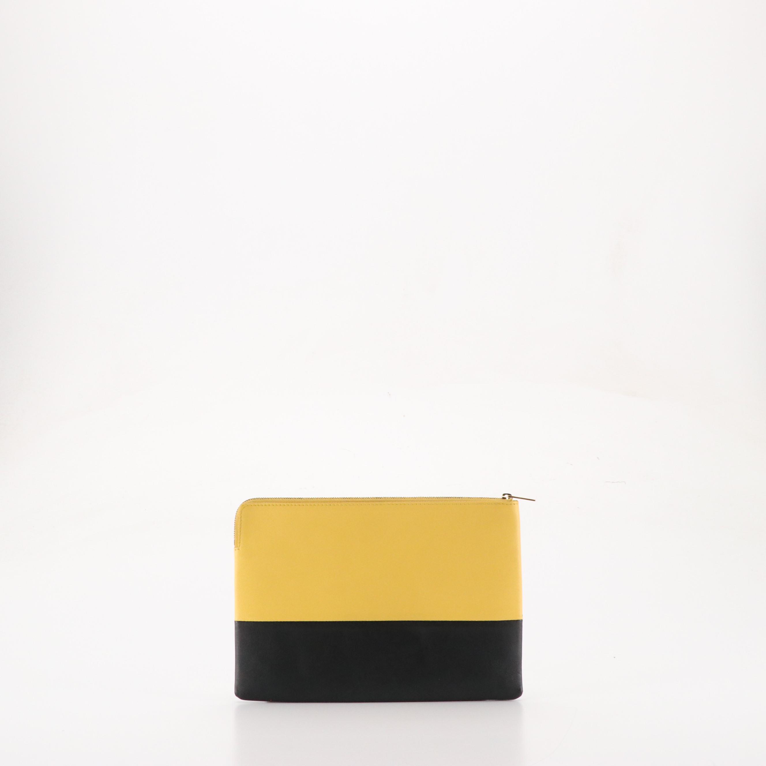 Céline Two-Tone Calfskin Leather Zip Pouch in Box