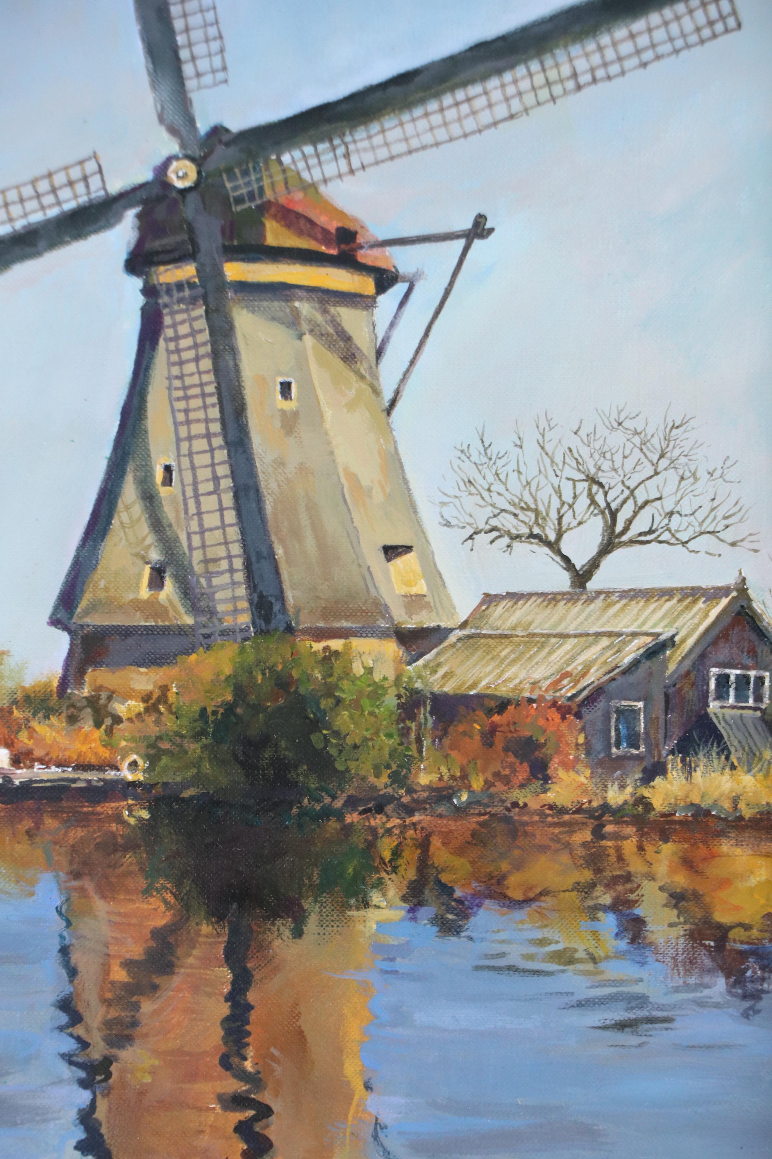 Oil Painting of Windmill, 21st Century