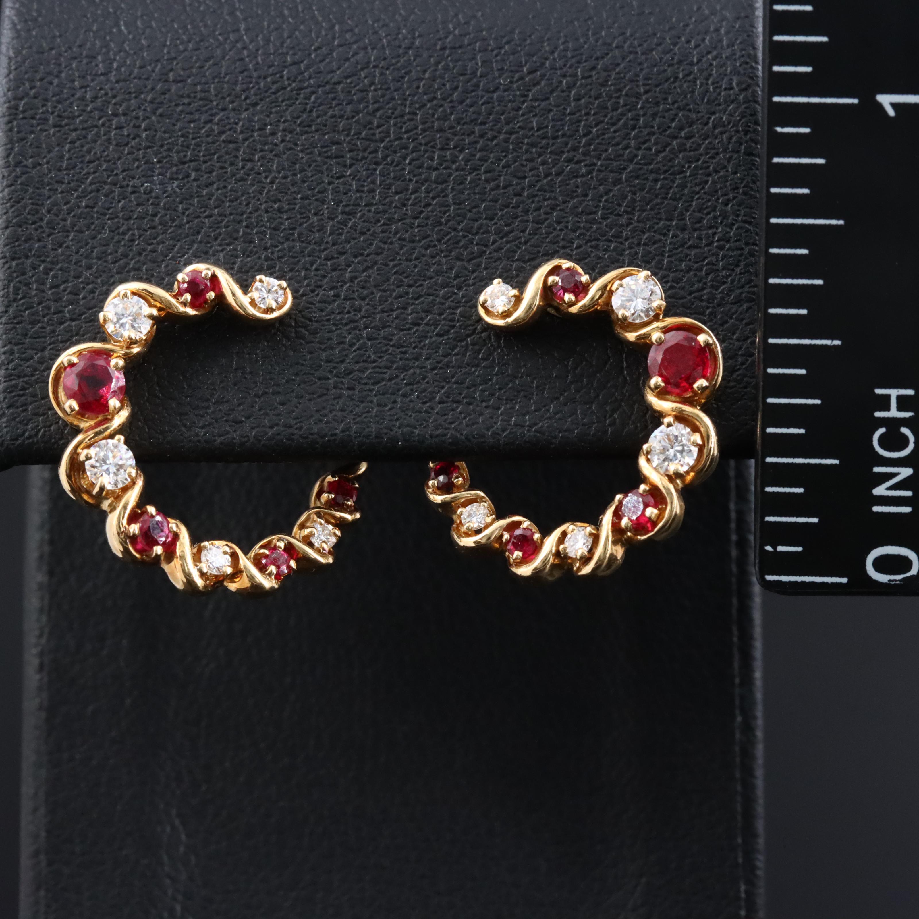 18K Ruby and Diamond Drop Earrings
