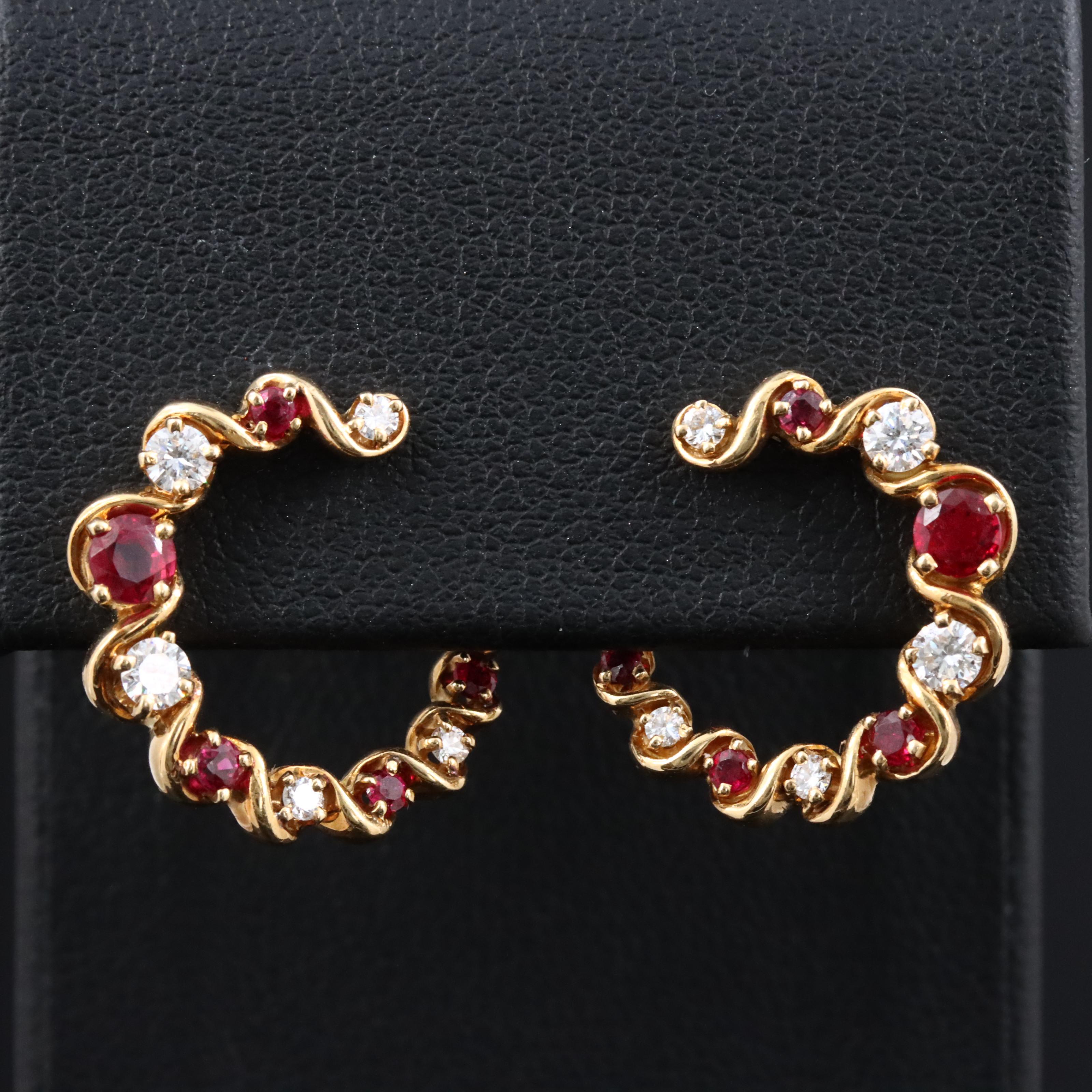 18K Ruby and Diamond Drop Earrings