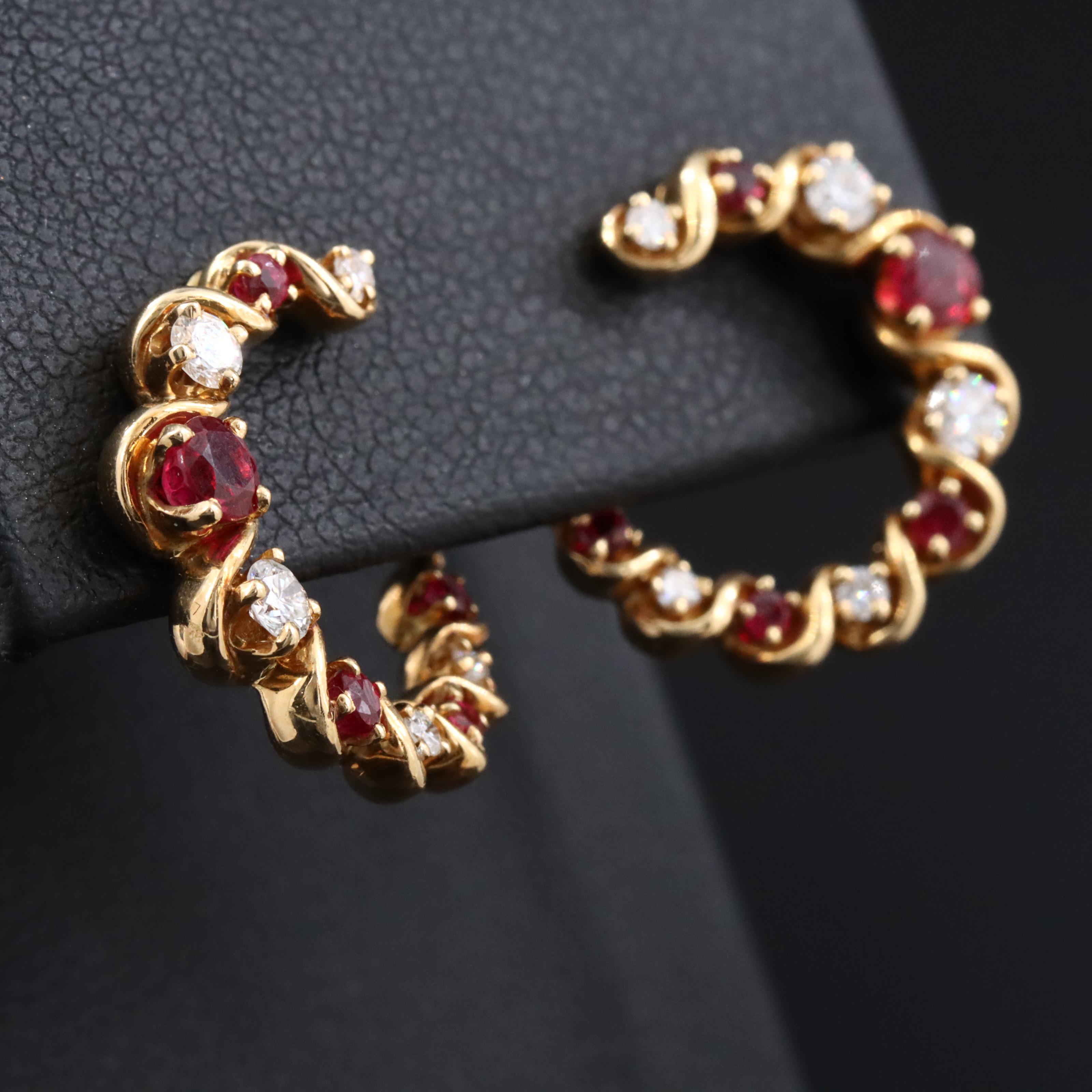 18K Ruby and Diamond Drop Earrings