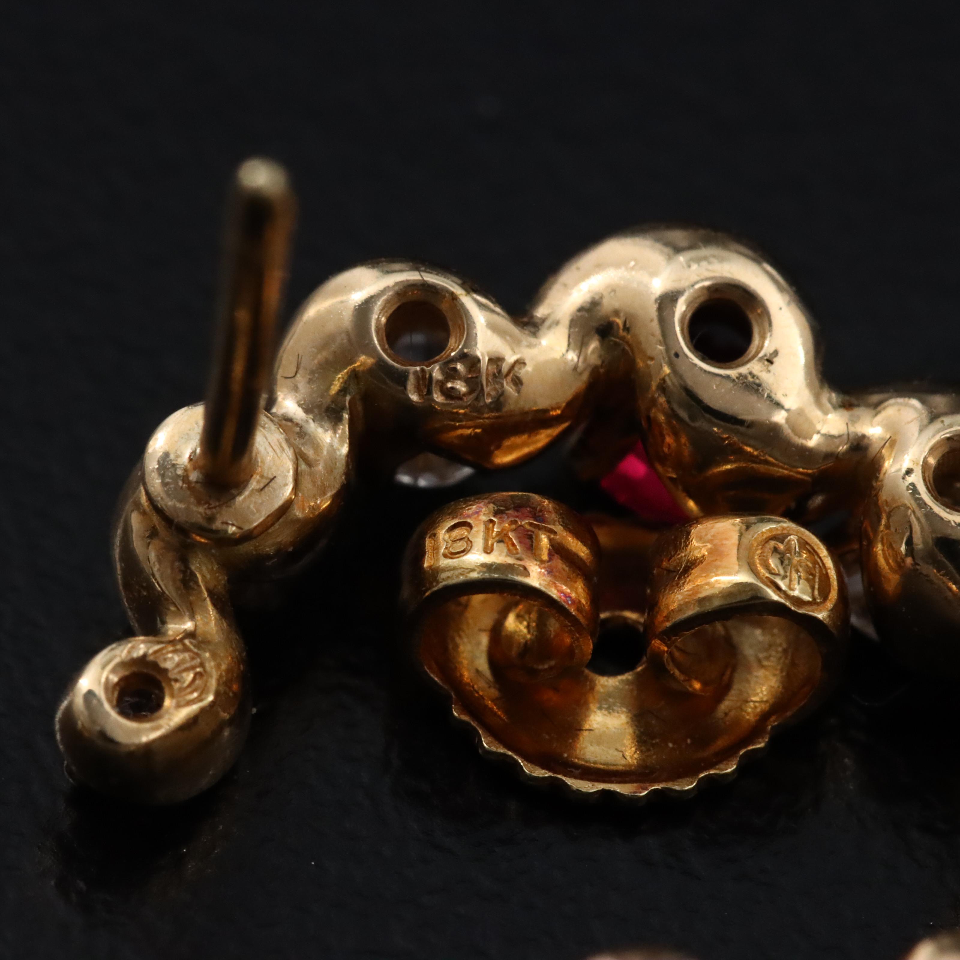 18K Ruby and Diamond Drop Earrings