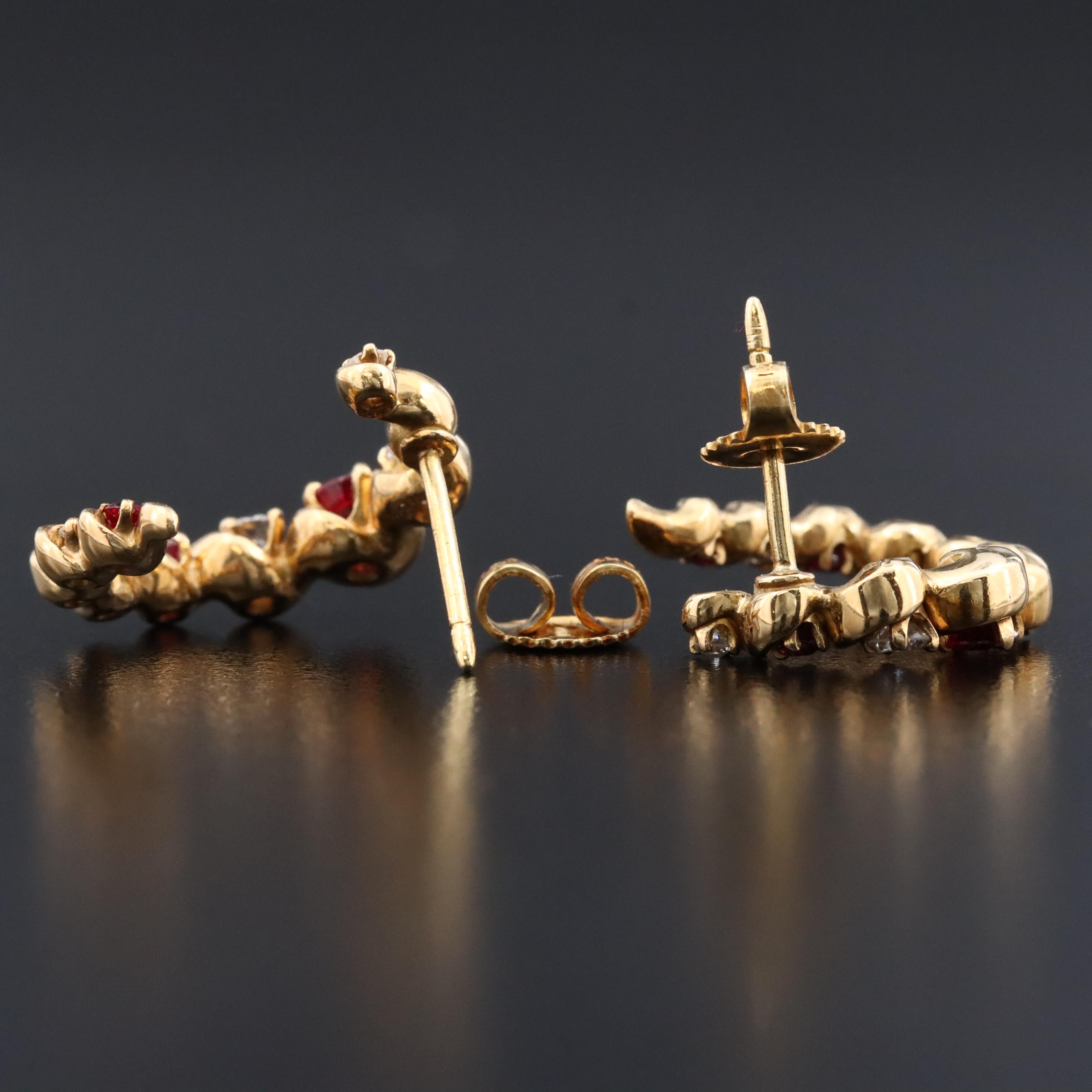 18K Ruby and Diamond Drop Earrings