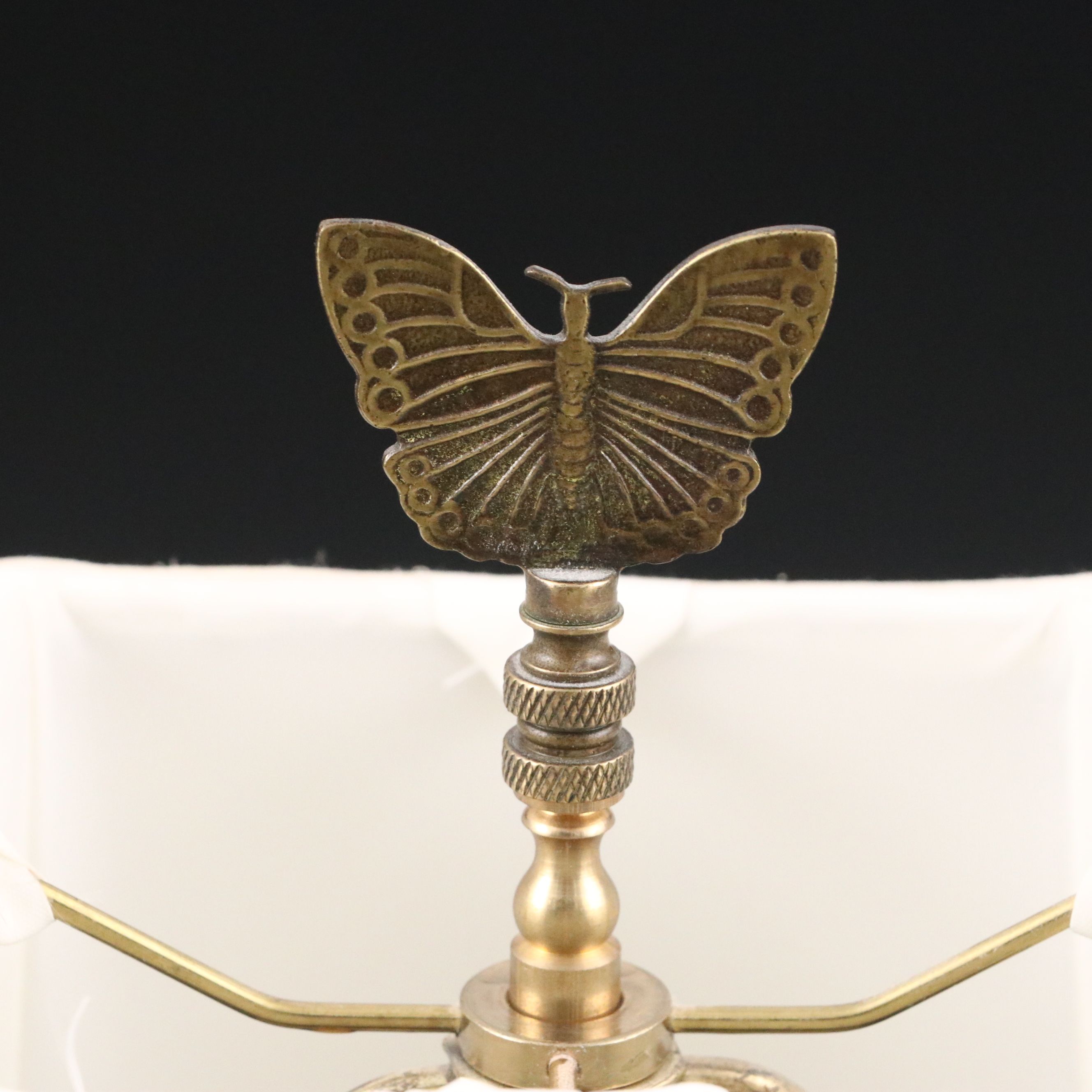 Chinese Blue and White Lotus Porcelain Table Lamp with Silk Bell Shade