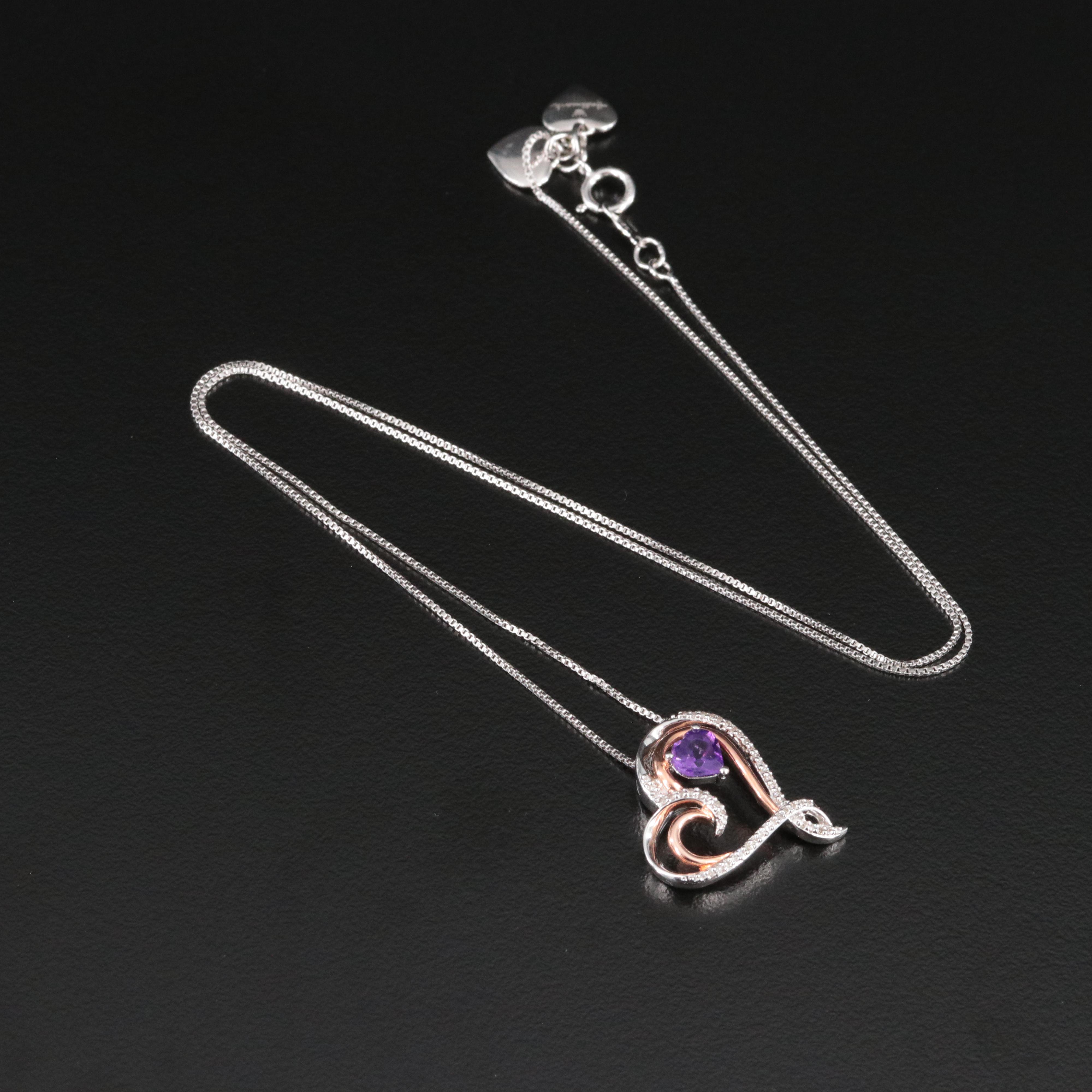 Hallmark Sterling Amethyst and Diamond Heart Pendant Necklace