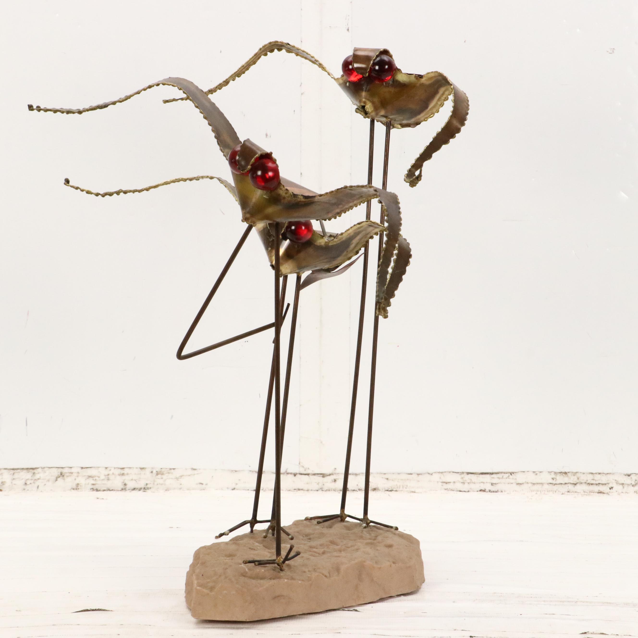 Mid Century Modern Brass Sculpture of Stylized Seabirds