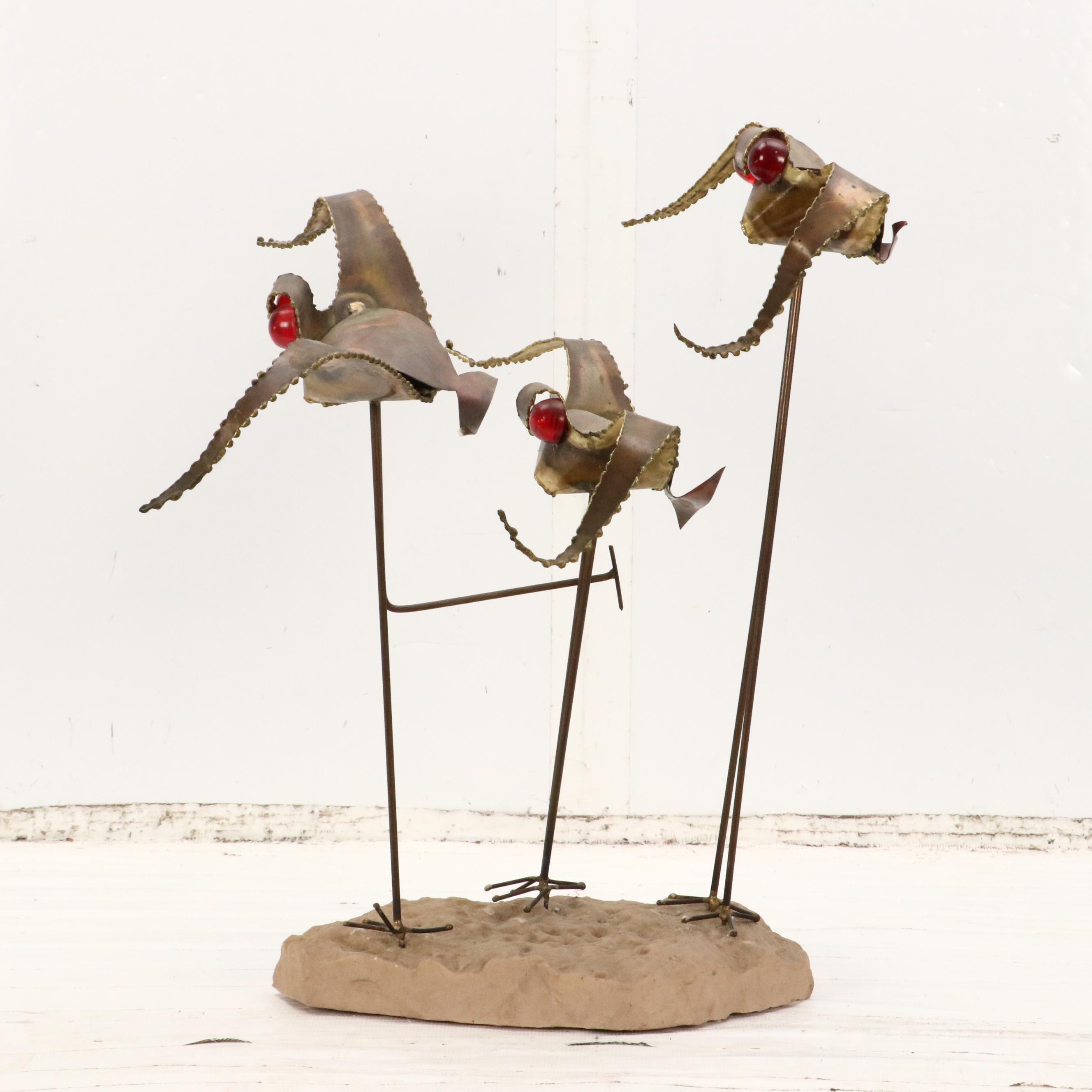 Mid Century Modern Brass Sculpture of Stylized Seabirds