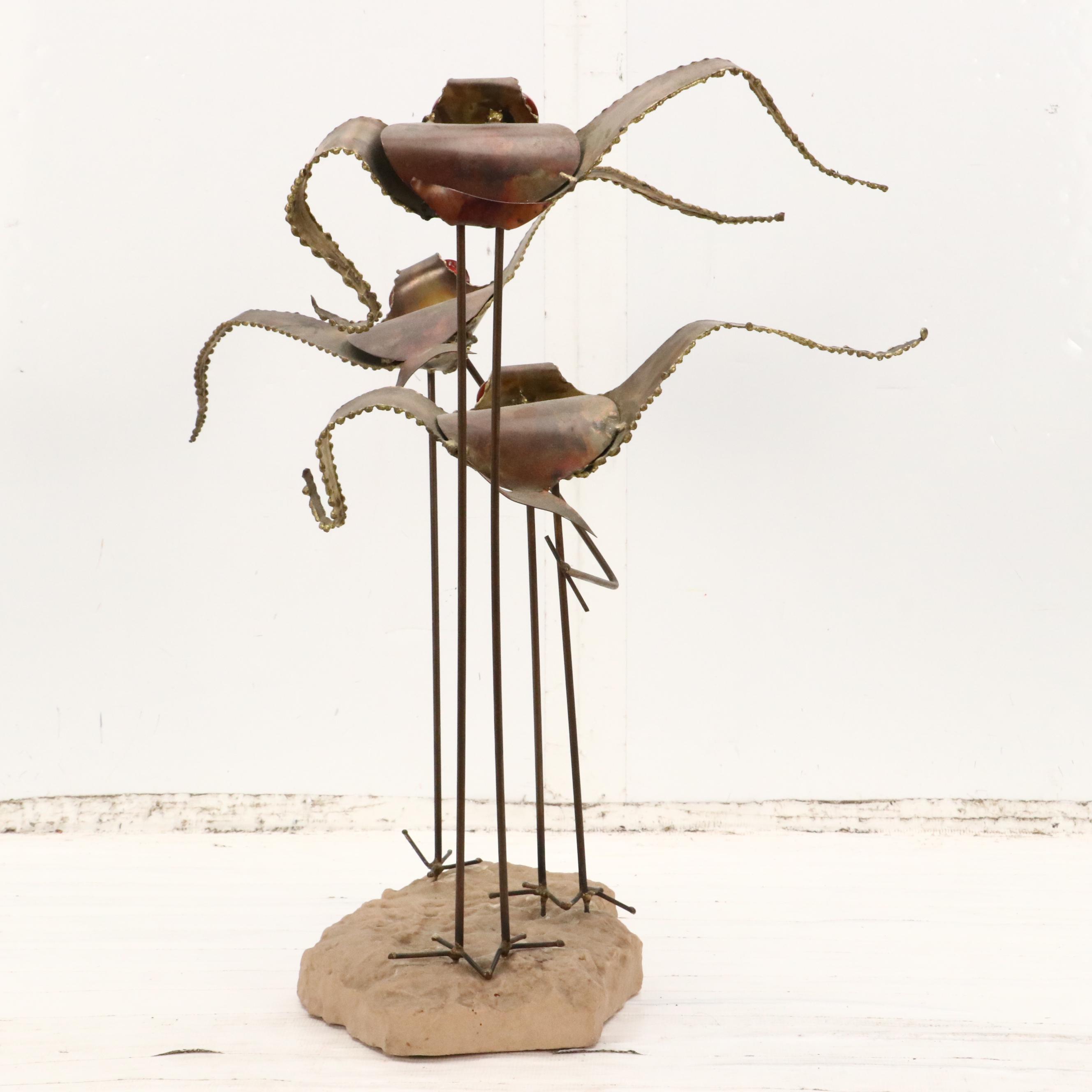 Mid Century Modern Brass Sculpture of Stylized Seabirds