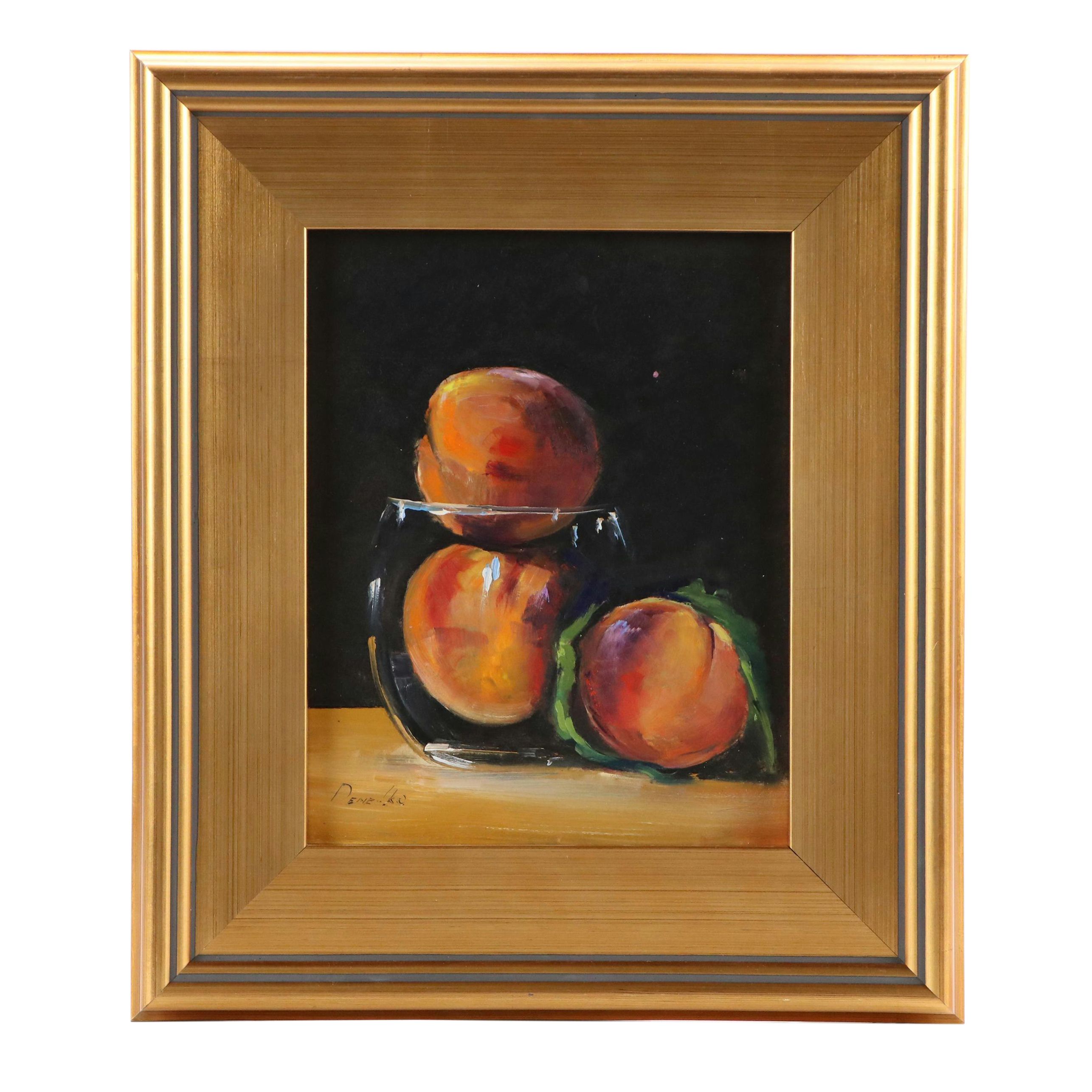 Natalia Demenko Still Life Oil Painting of Peaches, 21st Century