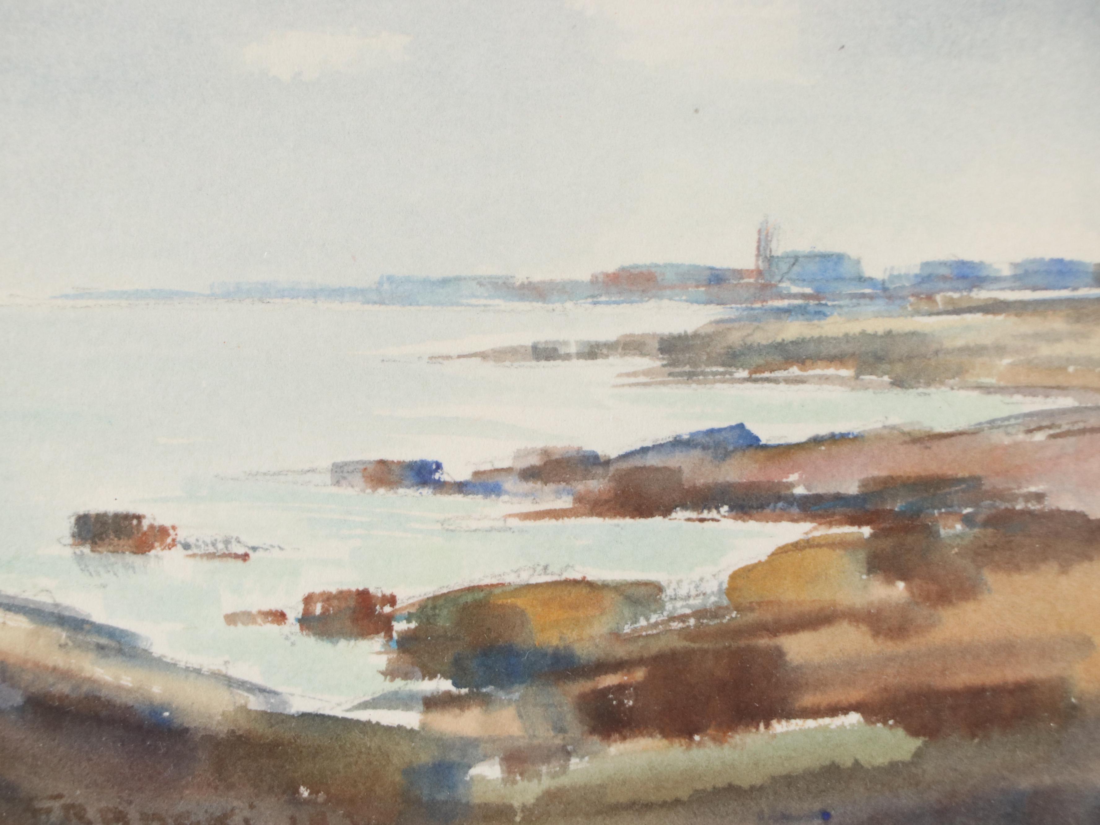 Jacques Francki Coastal Watercolor Painting of Rocky Shoreline, 1972