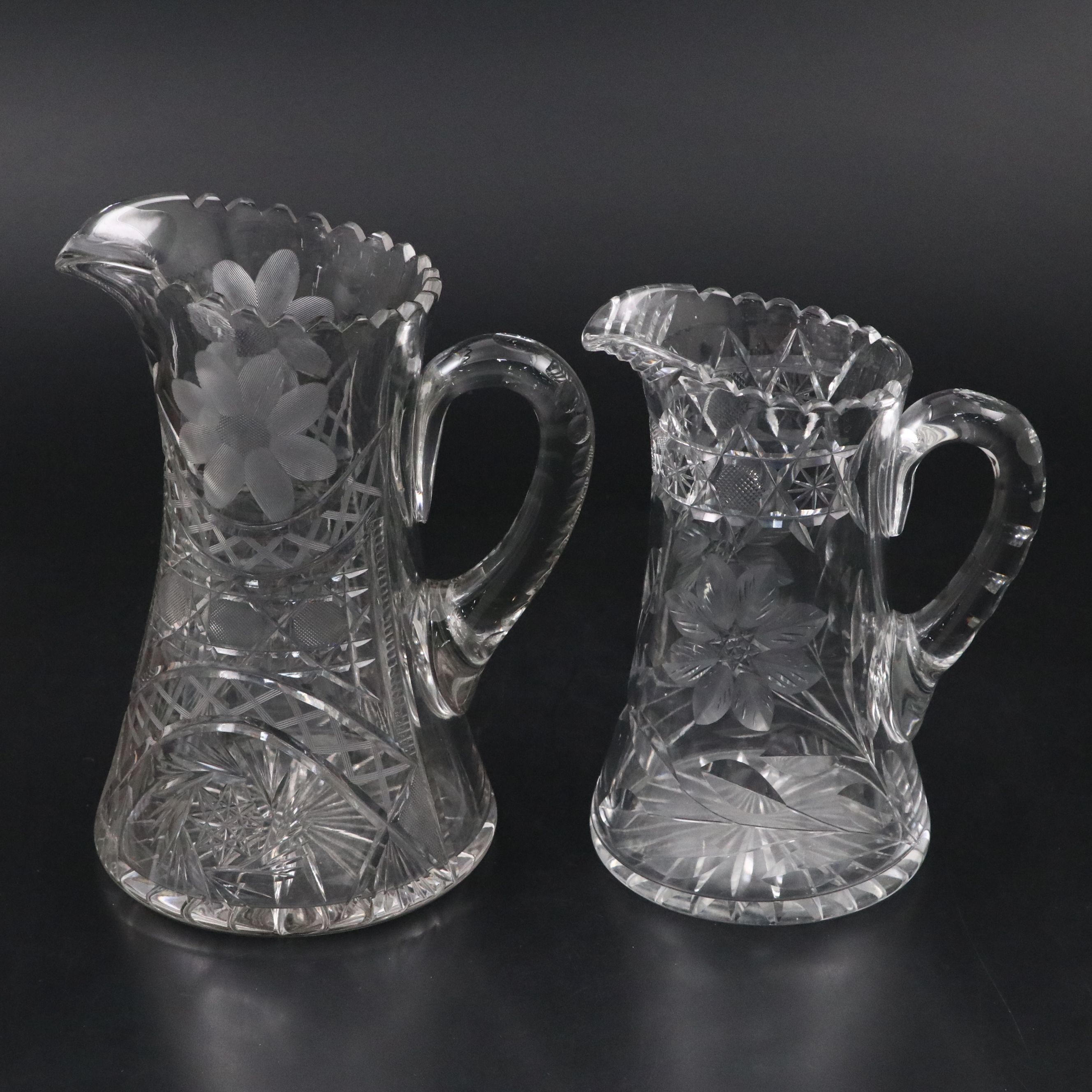 Pair of American Brilliant Cut Pitchers with Sawtooth Rims, 20th Century
