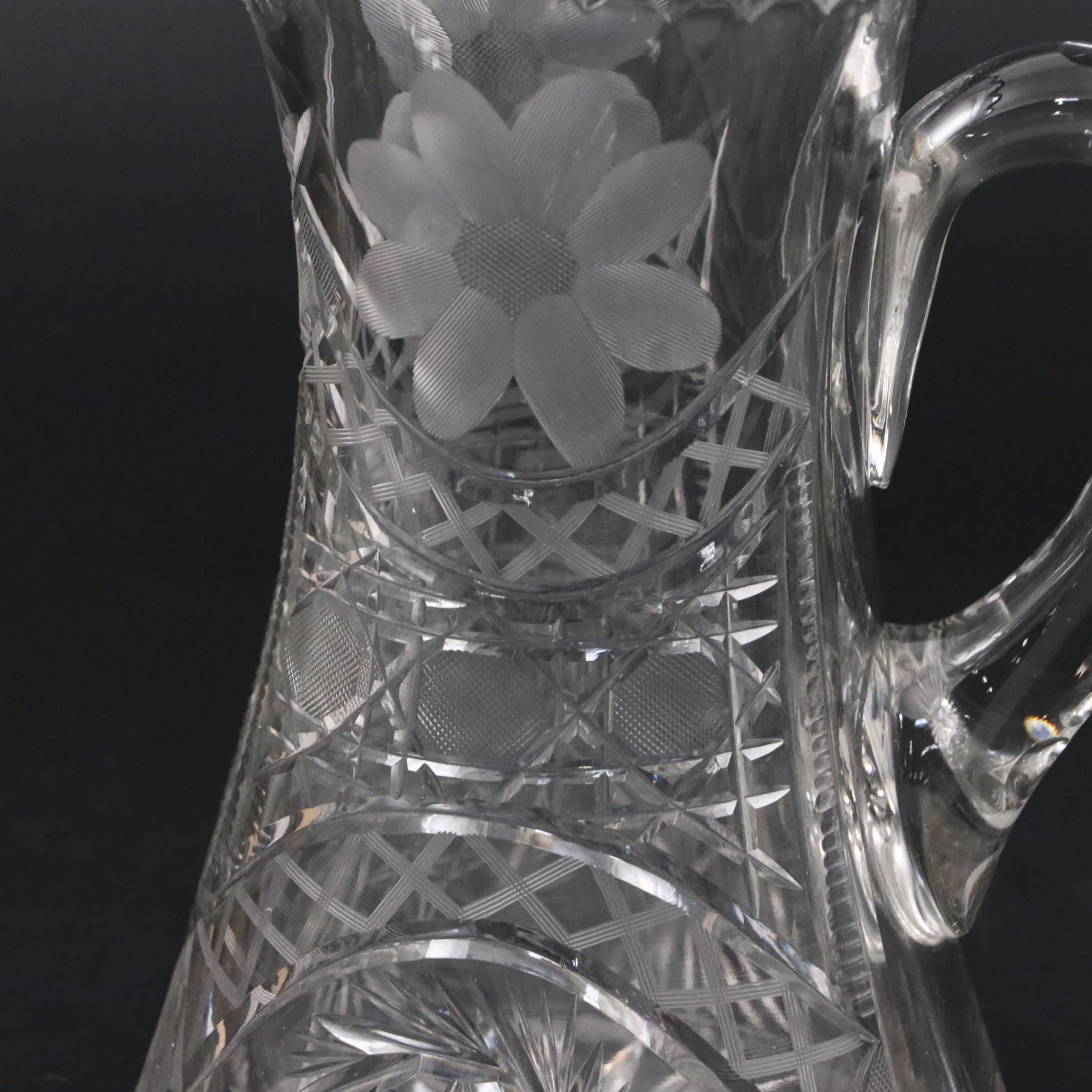 Pair of American Brilliant Cut Pitchers with Sawtooth Rims, 20th Century