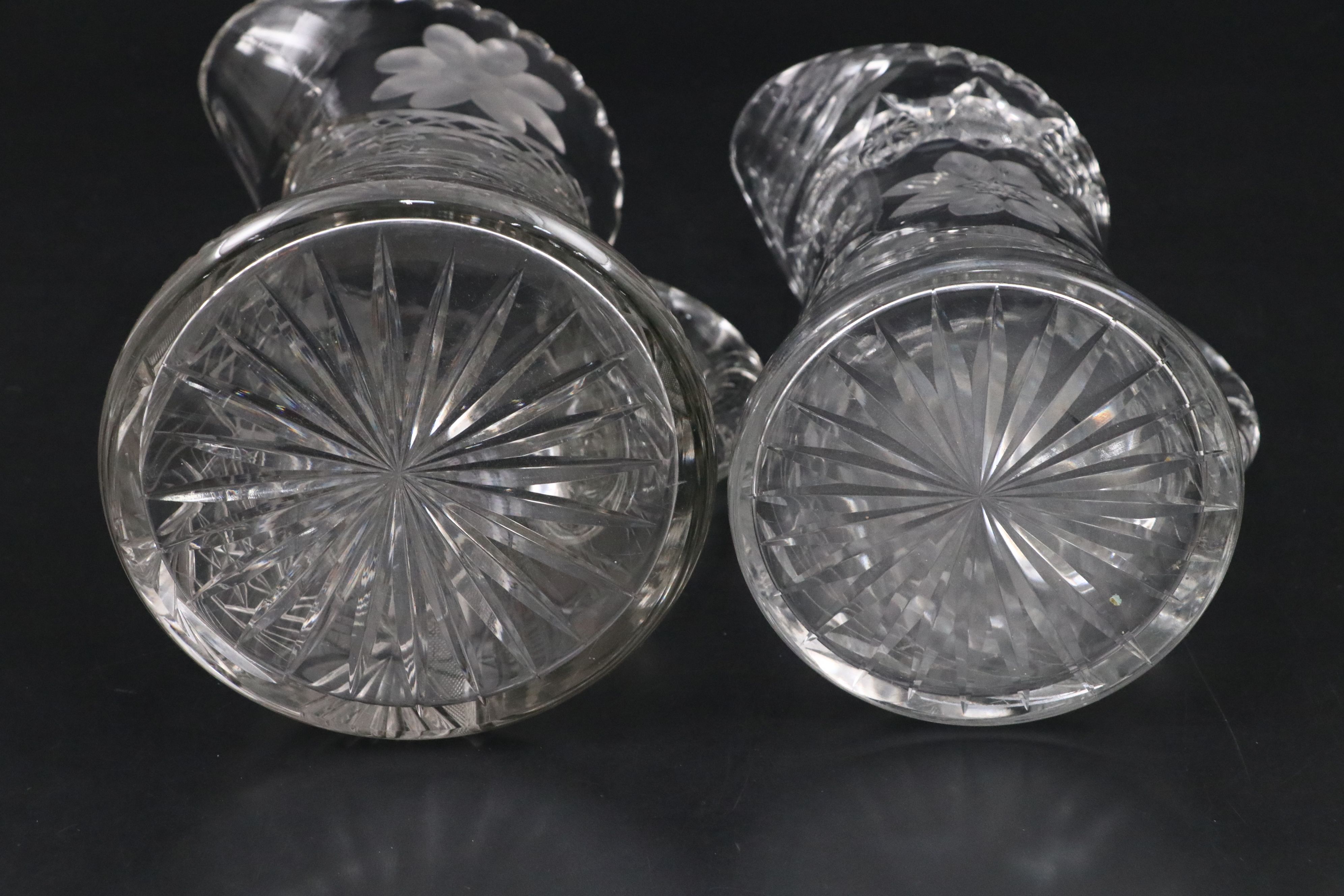 Pair of American Brilliant Cut Pitchers with Sawtooth Rims, 20th Century