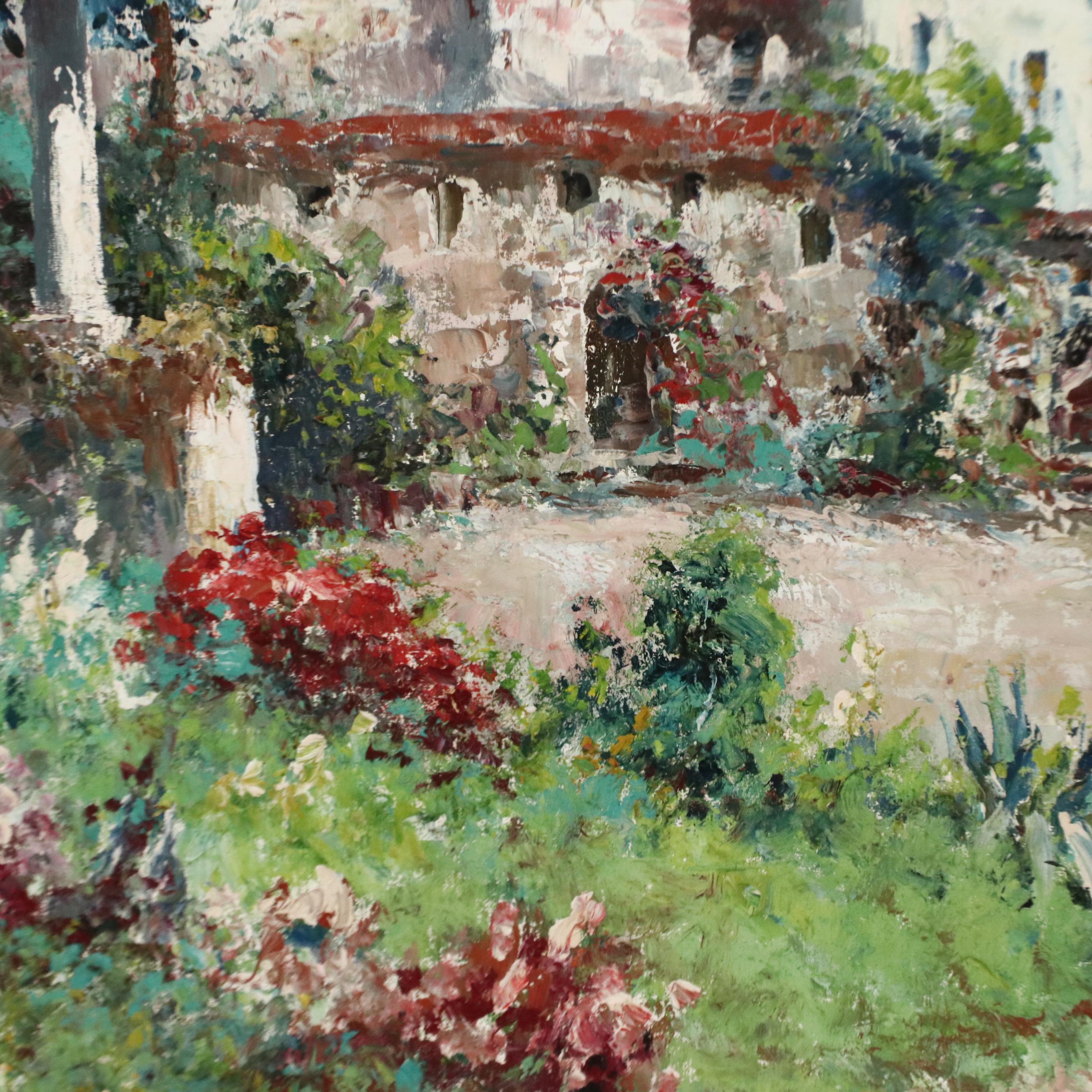 L. Ginelli Mediterranean Scene Acrylic Painting, Circa 2000