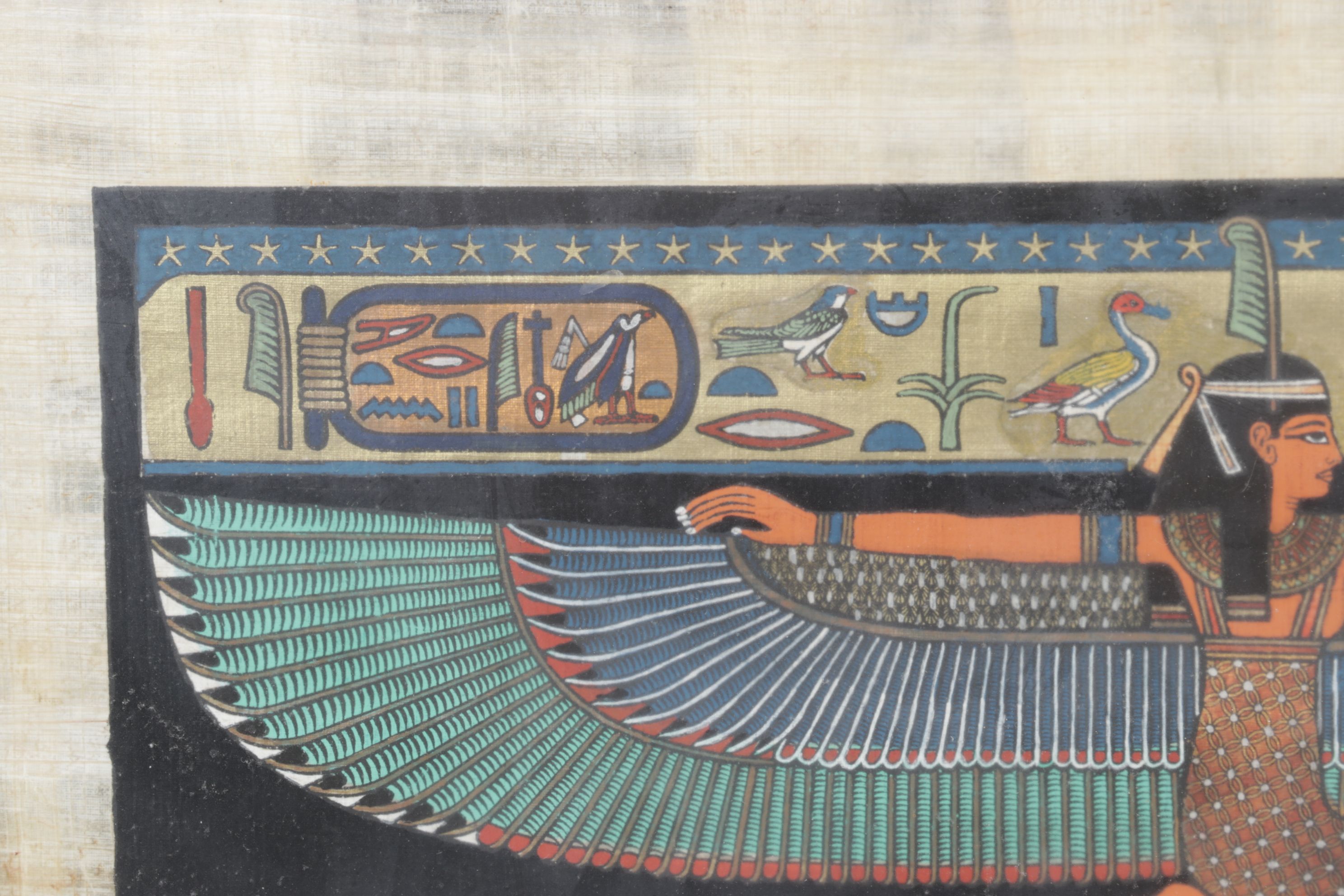 Egyptian Styled Souvenir Gouache Paintings on Papyrus Depicting The Goddess Iris